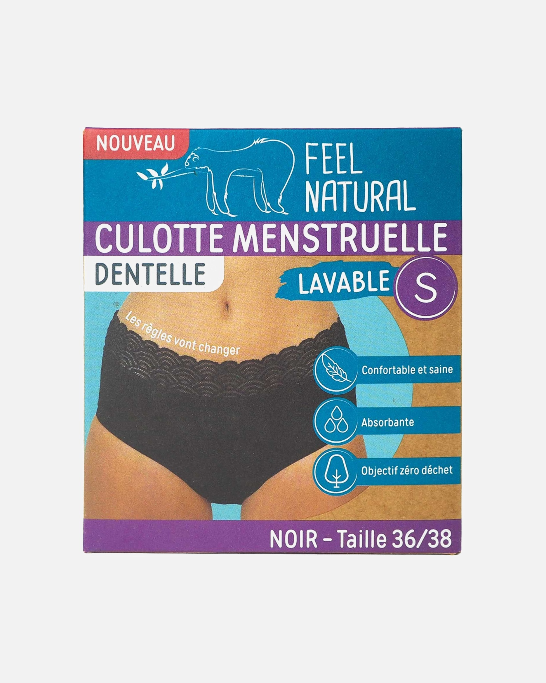 Sous-vêtements menstruels pour Femme Feel Natural Culotte menstruelle Dentelle Taille S (36-38)