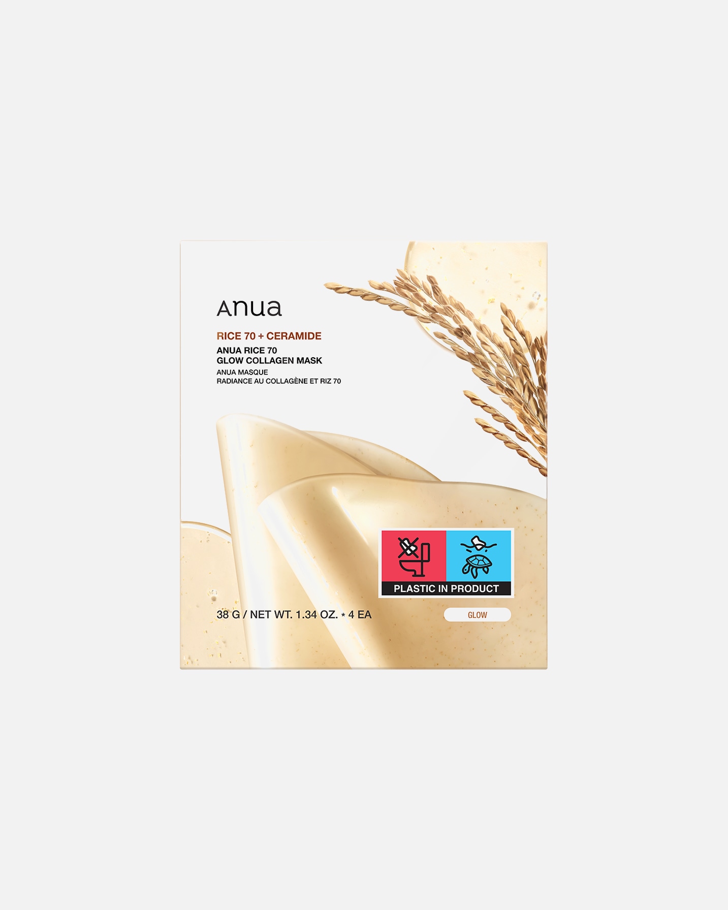 Masque illuminateur pour Unisexe Anua Rice 70 Masque Collagène Éclat 38 g