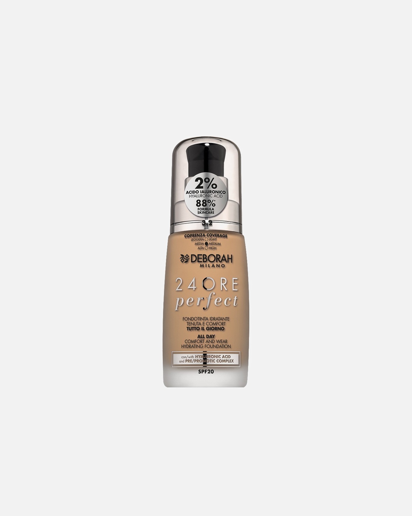 Fond de teint pour Unisexe Deborah Milano 24ore perfect - acide hyaluronique 3.2-HAZELNUT