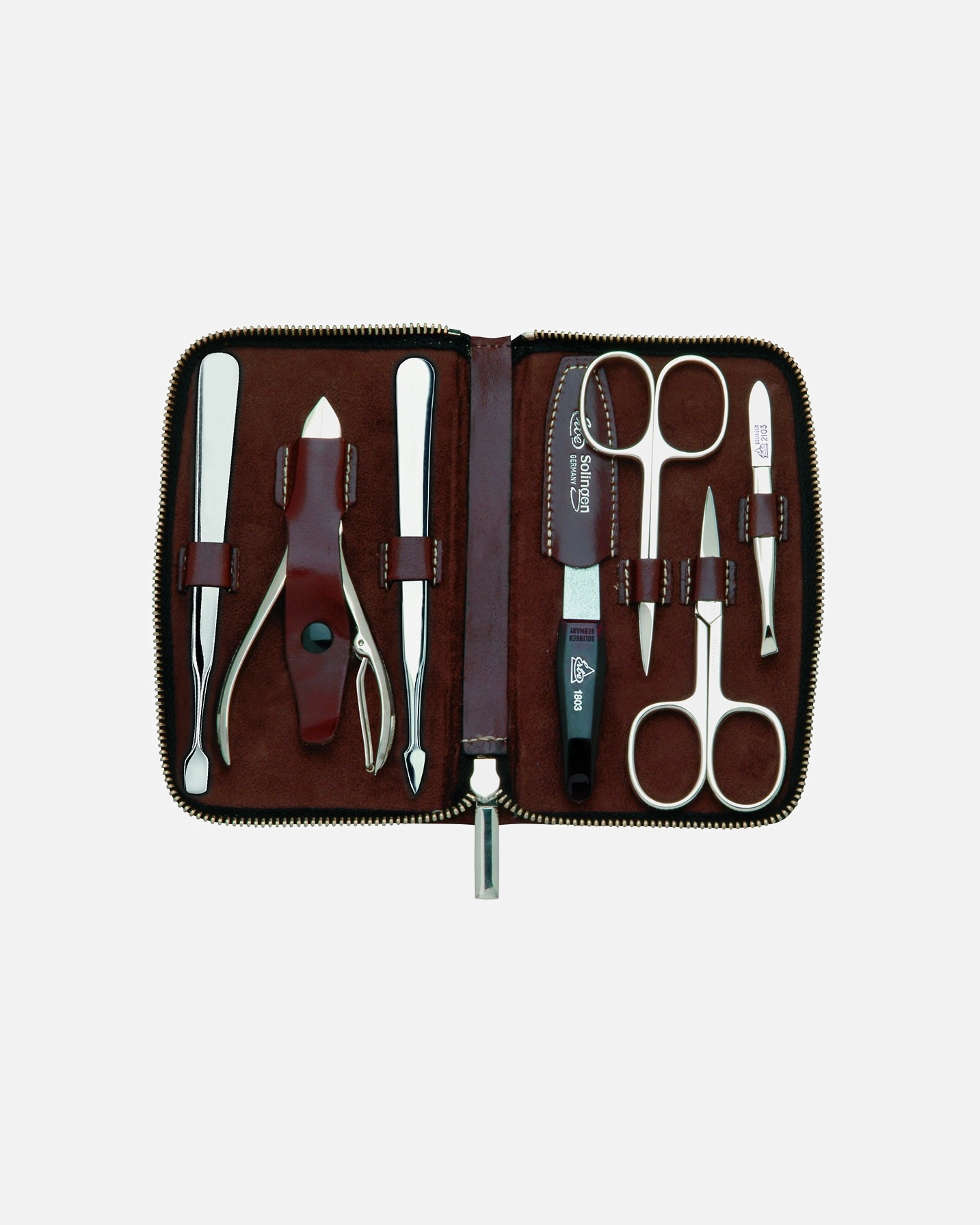 Étui pour Unisexe ERBE Manicure Zipper Case Range "Houston", brown, 7 pcs. Manicure Zipper Case Range "Houston", brown, 7 pcs.