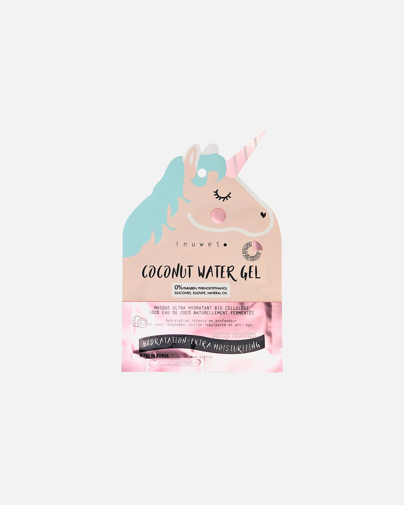 Masque hydratant pour Unisexe Inuwet Masque visage Licorne biocellulose hydratation 30 ml