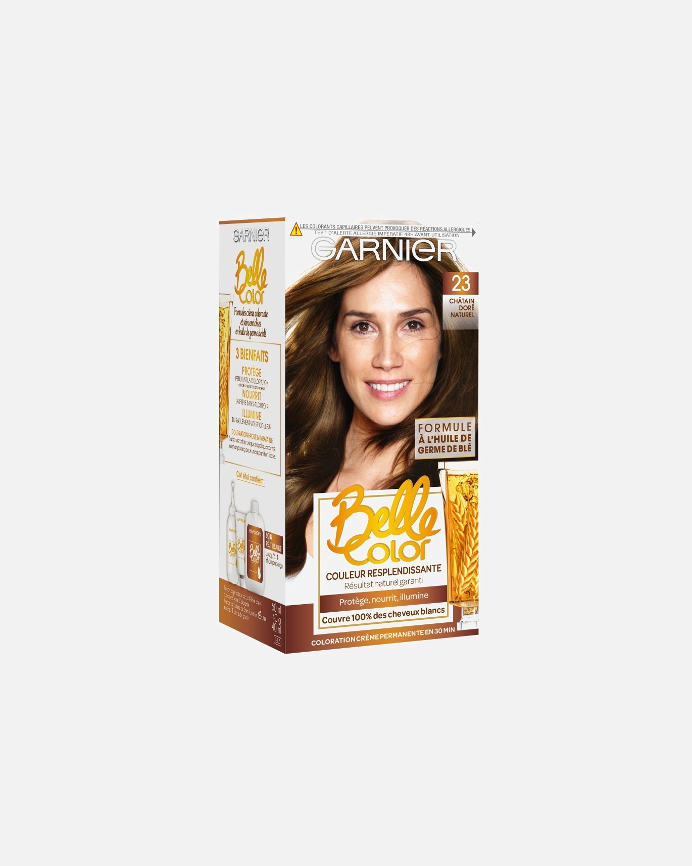 Coloration cheveux pour Femme Garnier Crème de coloration à l’huile de germe de blé. 23 - Châtain Doré Naturel