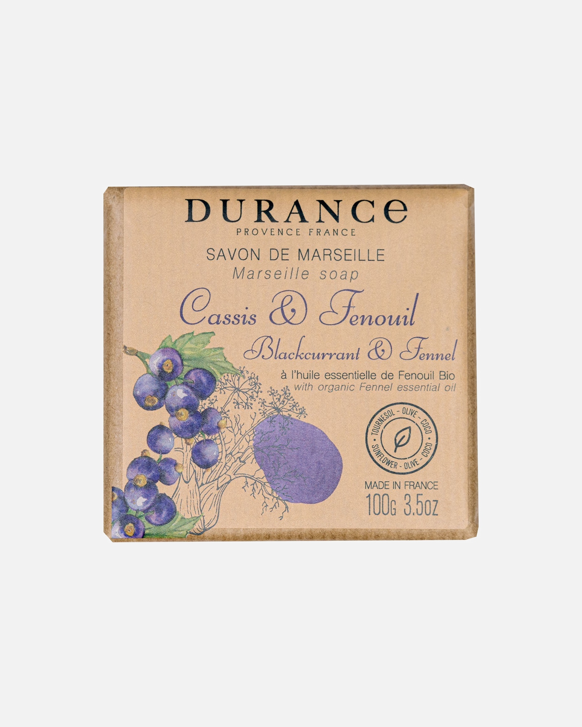 Savon pour les mains pour Unisexe Durance Savon solide Cassis & Fenouil 100 Grammes