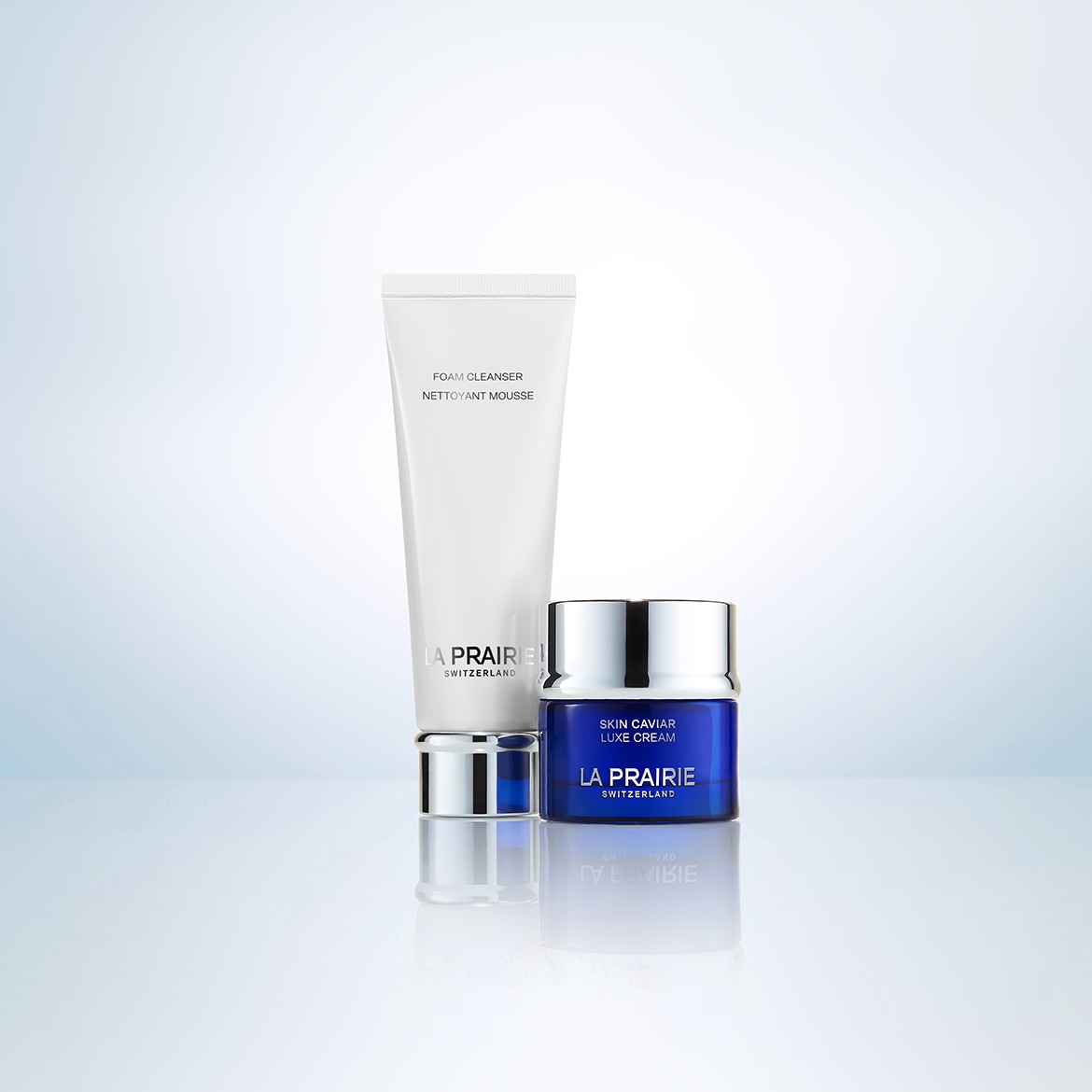 LA PRAIRIE Découvrez le duo visage idéal La Prairie : Skin Caviar Crème Luxe & Nettoyant Mousse.