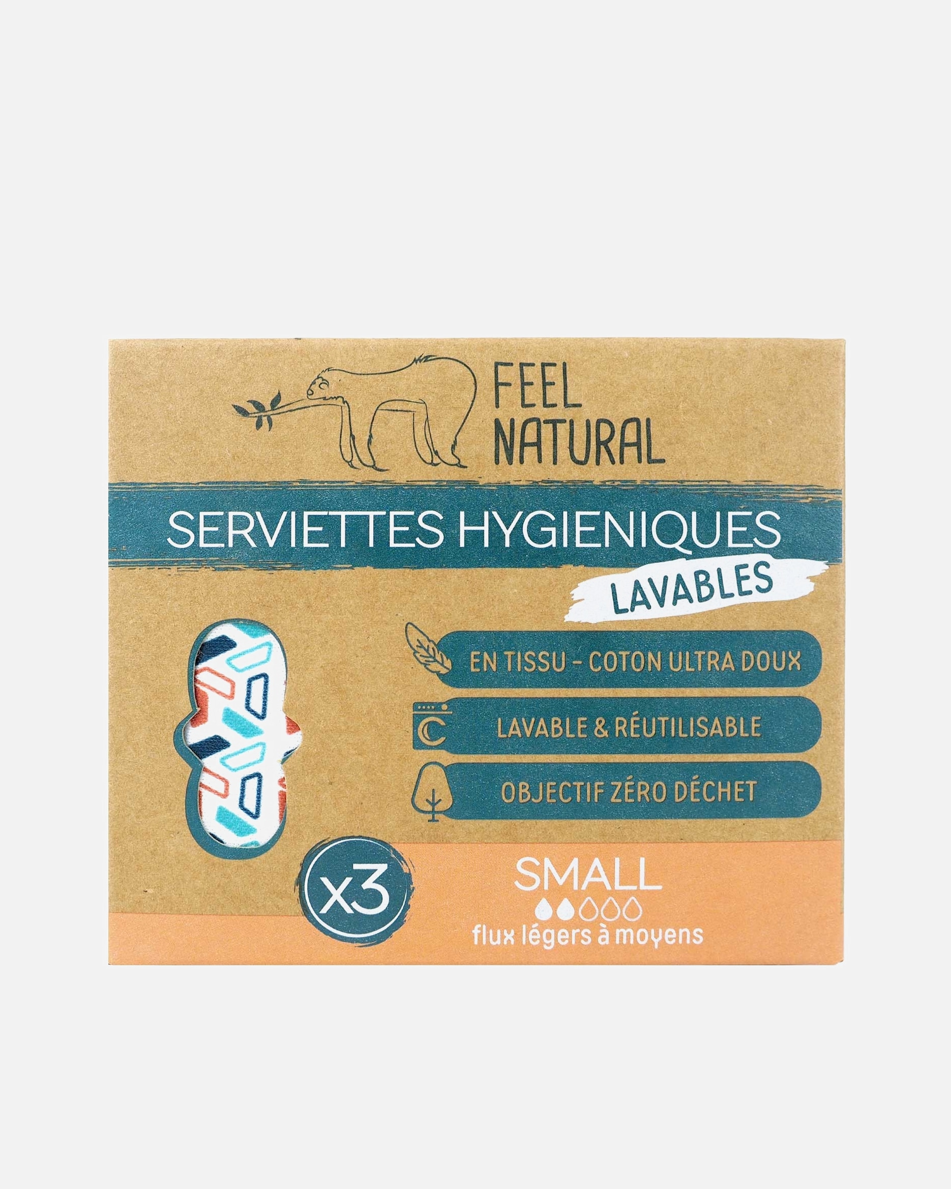 Soin intime pour Femme Feel Natural Lot de 3 serviettes Hygiéniques lavables SMALL