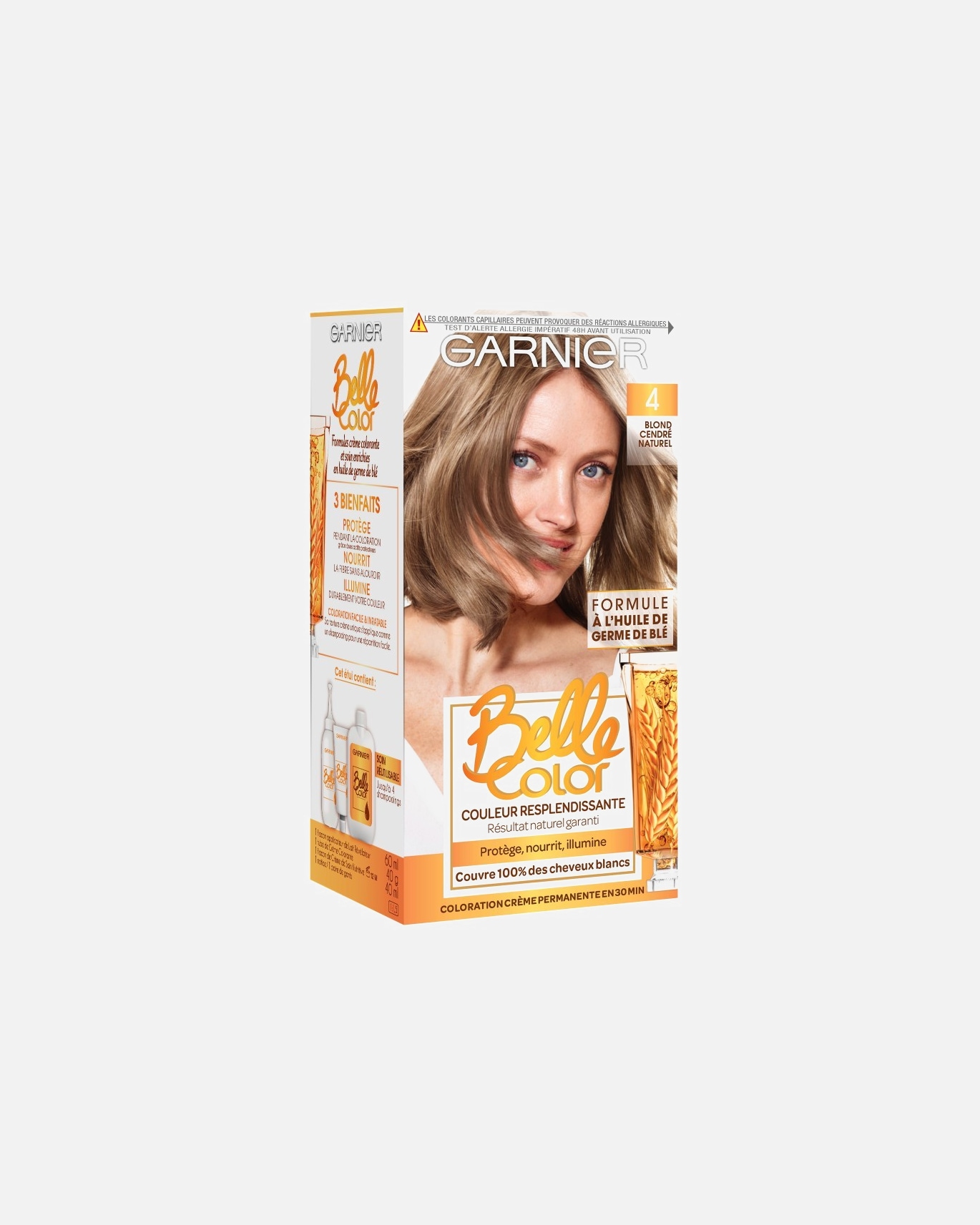 Coloration cheveux pour Femme Garnier Crème de coloration à l’huile de germe de blé. 4 - Blond Cendré Naturel