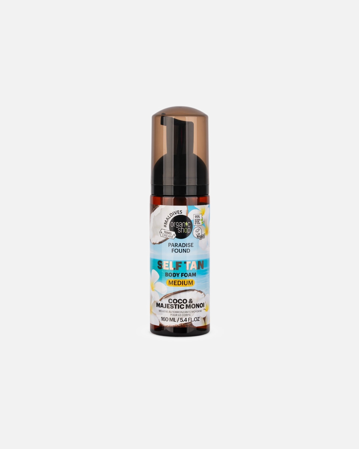 Auto-bronzant pour Unisexe Organic Shop Mousse autobronzante Medium, Noix de coco & Monoï 160 ml