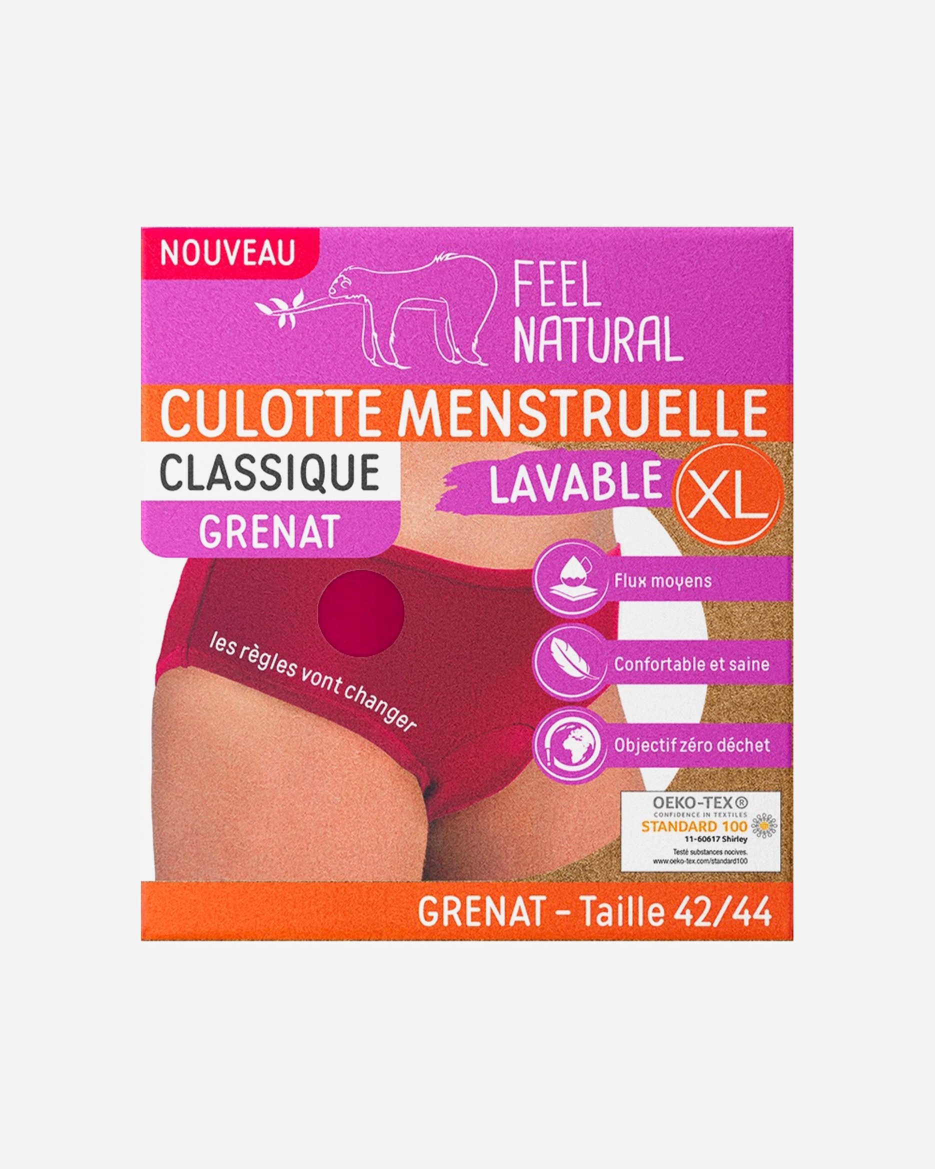 Sous-vêtements menstruels pour Femme Feel Natural Culotte menstruelle Classique grenat XL (42/44)