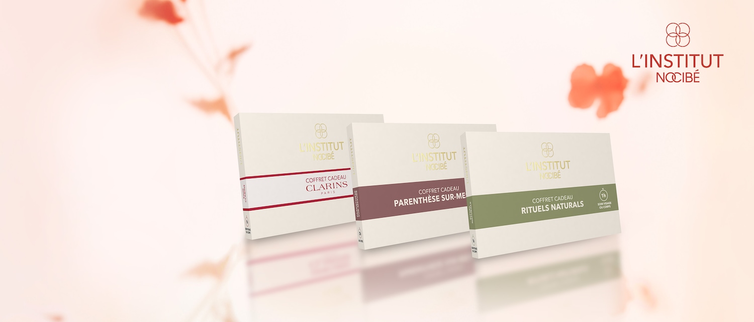 Découvrez les coffrets cadeaux de L'INSTITUT NOCIBÉ, comprenant des offres spéciales de Clarins Paris, Parenthèse Sur-Mesure et Rituels Naturals.