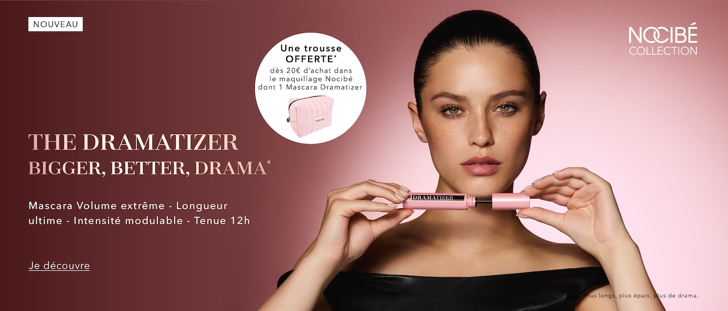 Découvrez le nouveau mascara The Dramatizer de Nocibé Collection pour un volume extrême et une longueur ultime, et profitez d'une trousse offerte dès 20€ d'achat en maquillage Nocibé. Je découvre!
