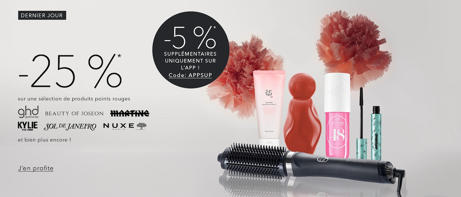 Dernier jour ! Bénéficiez de -25 % sur une sélection de produits points rouges et de -5 % supplémentaires sur l’app avec le code APPSUP. J'en profite !