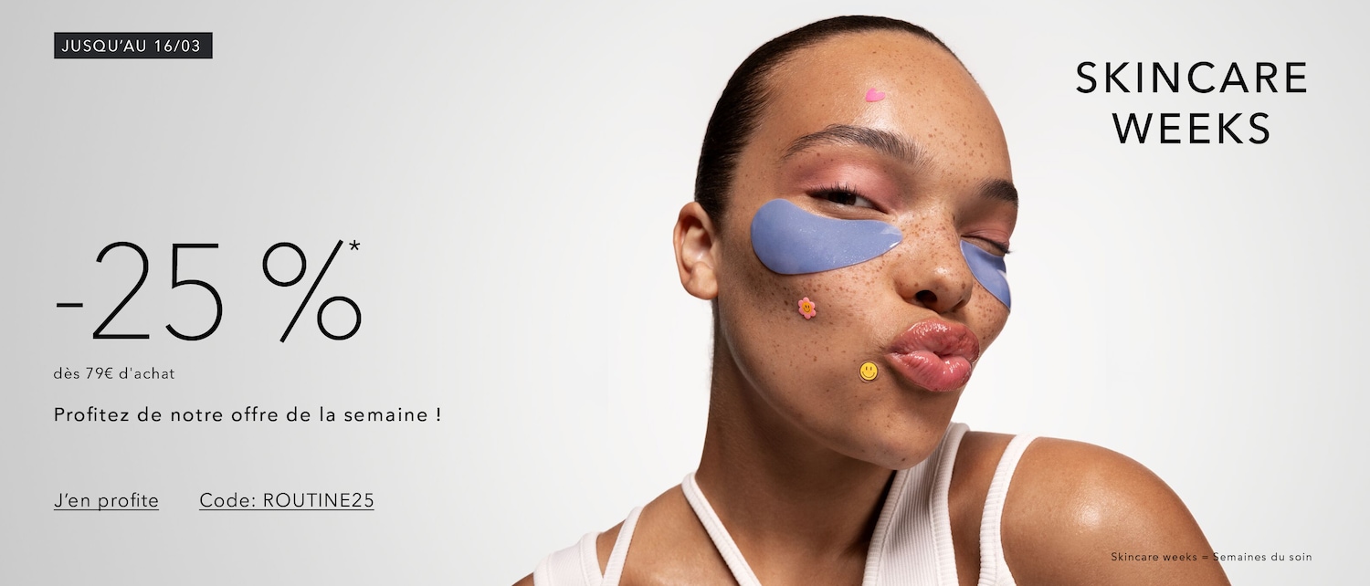 Jusqu'au 16/03, profitez de -25% sur vos achats dès 79€ pendant les Skincare Weeks ! Utilisez le code ROUTINE25 pour bénéficier de cette offre.