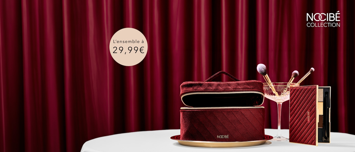 Découvrez la trousse de maquillage et la palette d'ombres à paupières Nocibé Collection, un ensemble élégant en velours rouge matelassé, disponible pour seulement 29,99€.