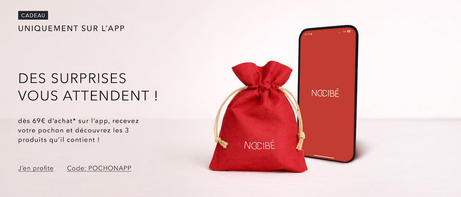 Découvrez des surprises exclusives sur l'appli Nocibé : recevez votre pochon et 3 produits dès 69€ d'achat avec le code POCHONAPP !