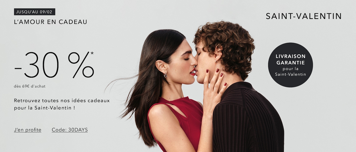 Jusqu'au 09/02, célébrez la Saint-Valentin avec une réduction de -30% dès 69€ d'achat sur vos cadeaux. Livraison garantie pour la Saint-Valentin, profitez-en avec le code 30DAYS !