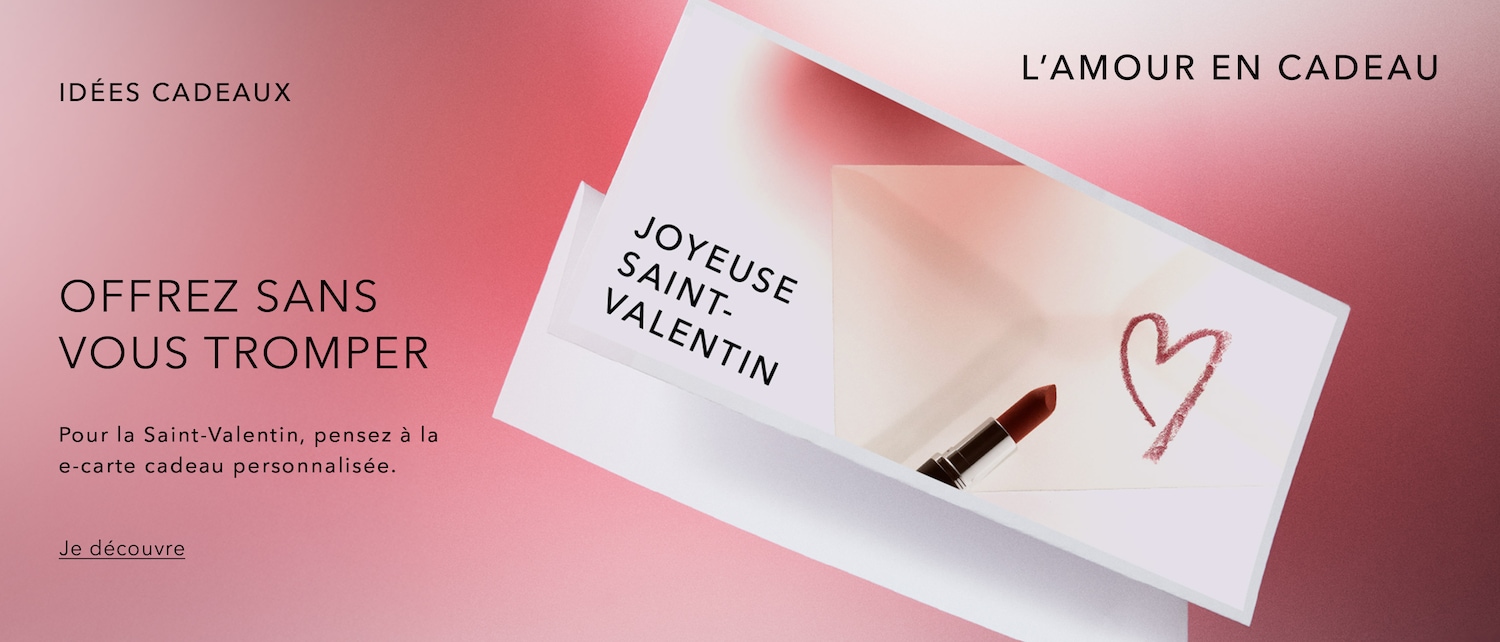 Idées cadeaux : offrez une carte cadeau électronique personnalisée pour la Saint-Valentin, une carte blanche sur laquelle sont dessinés un rouge à lèvres et un cœur.