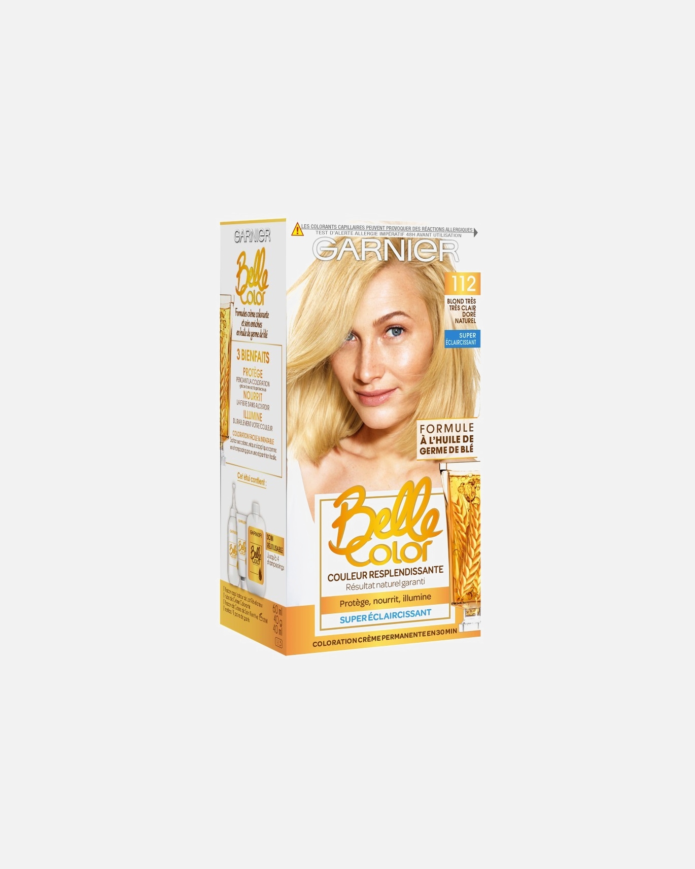 Coloration cheveux pour Femme Garnier Crème de coloration à l’huile de germe de blé. 112 - Blond Très Très Clair Doré Naturel