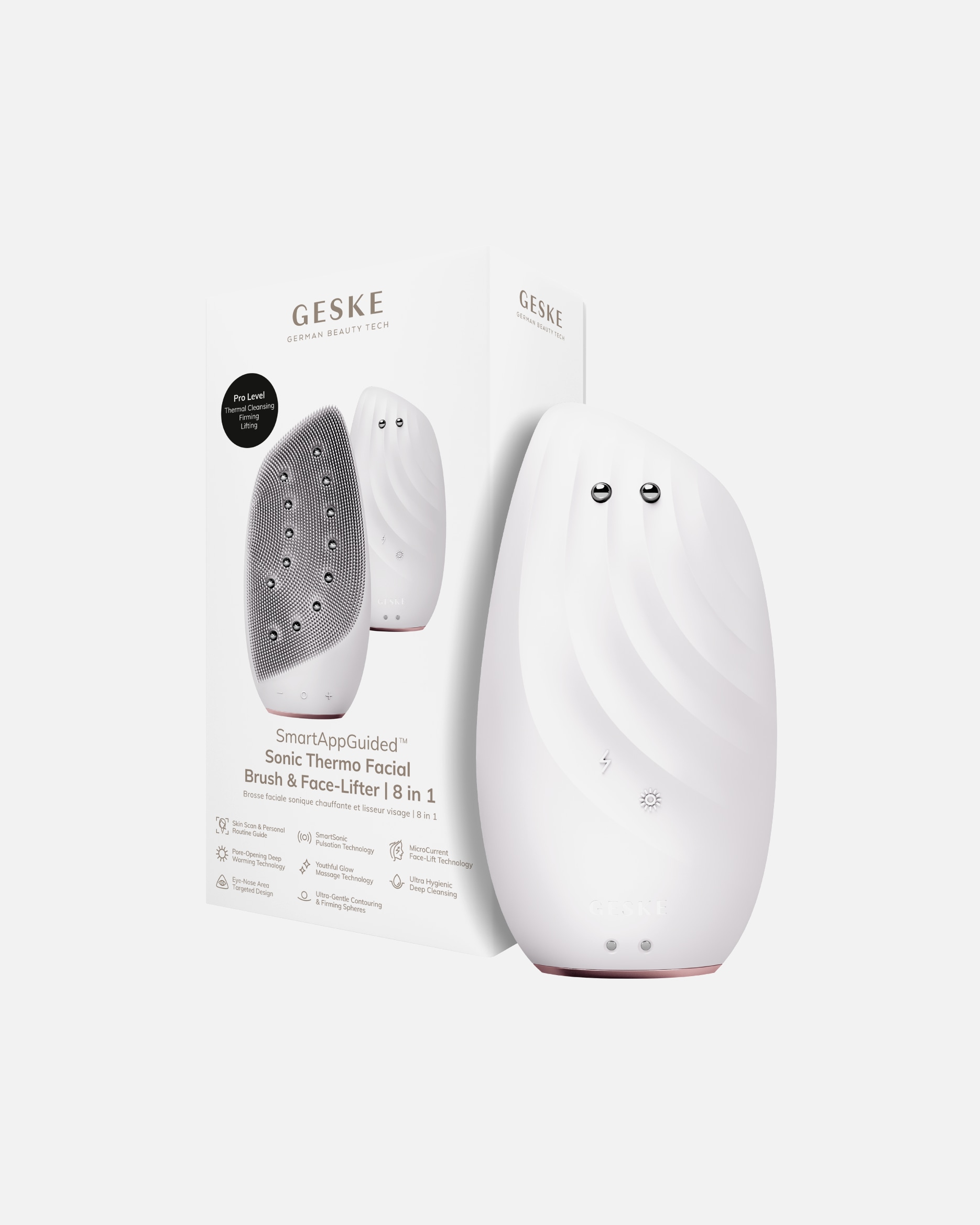 Appareil électrique de massage du visage pour Unisexe GESKE SmartAppGuided™ Sonic Thermo Facial Brush & Face-Lifter | 8 in 1 1 unité