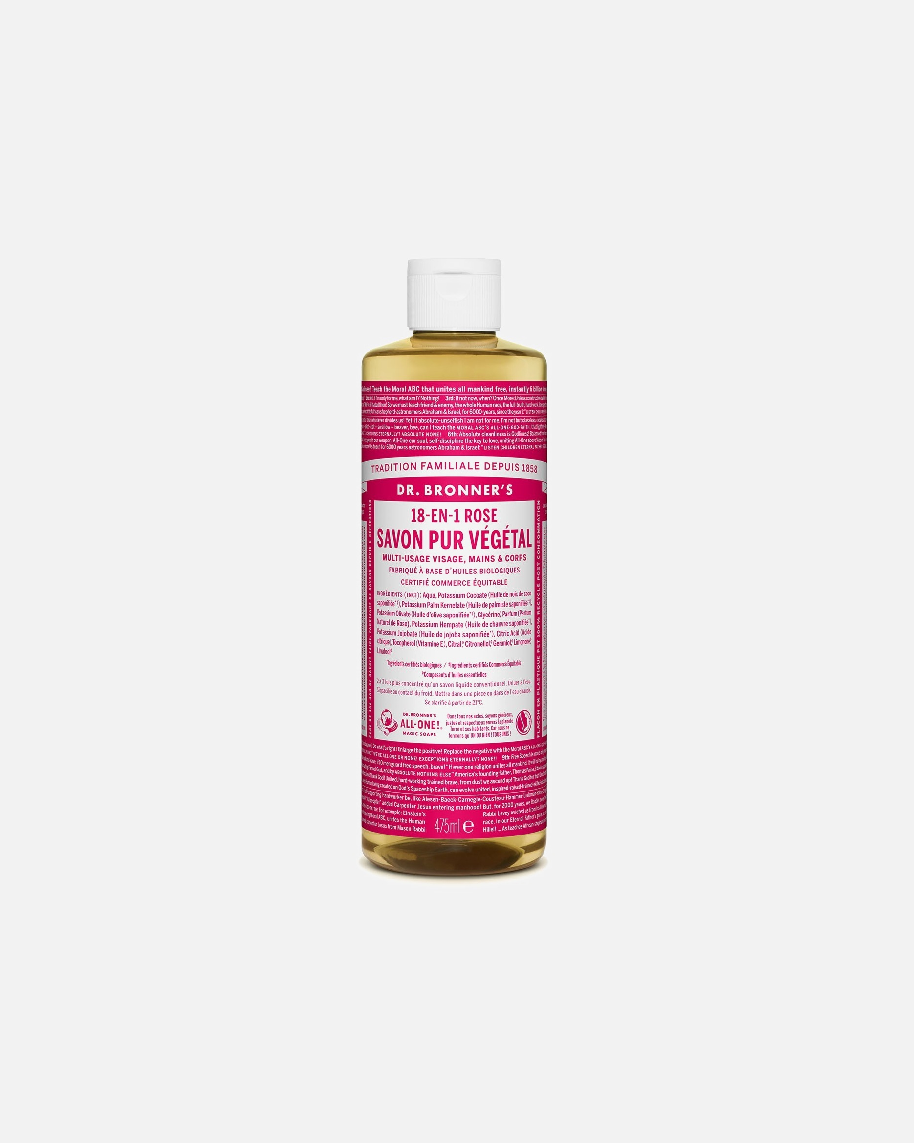 Savon pour les mains pour Unisexe Dr. Bronner's Savon liquide Rose 475 ml