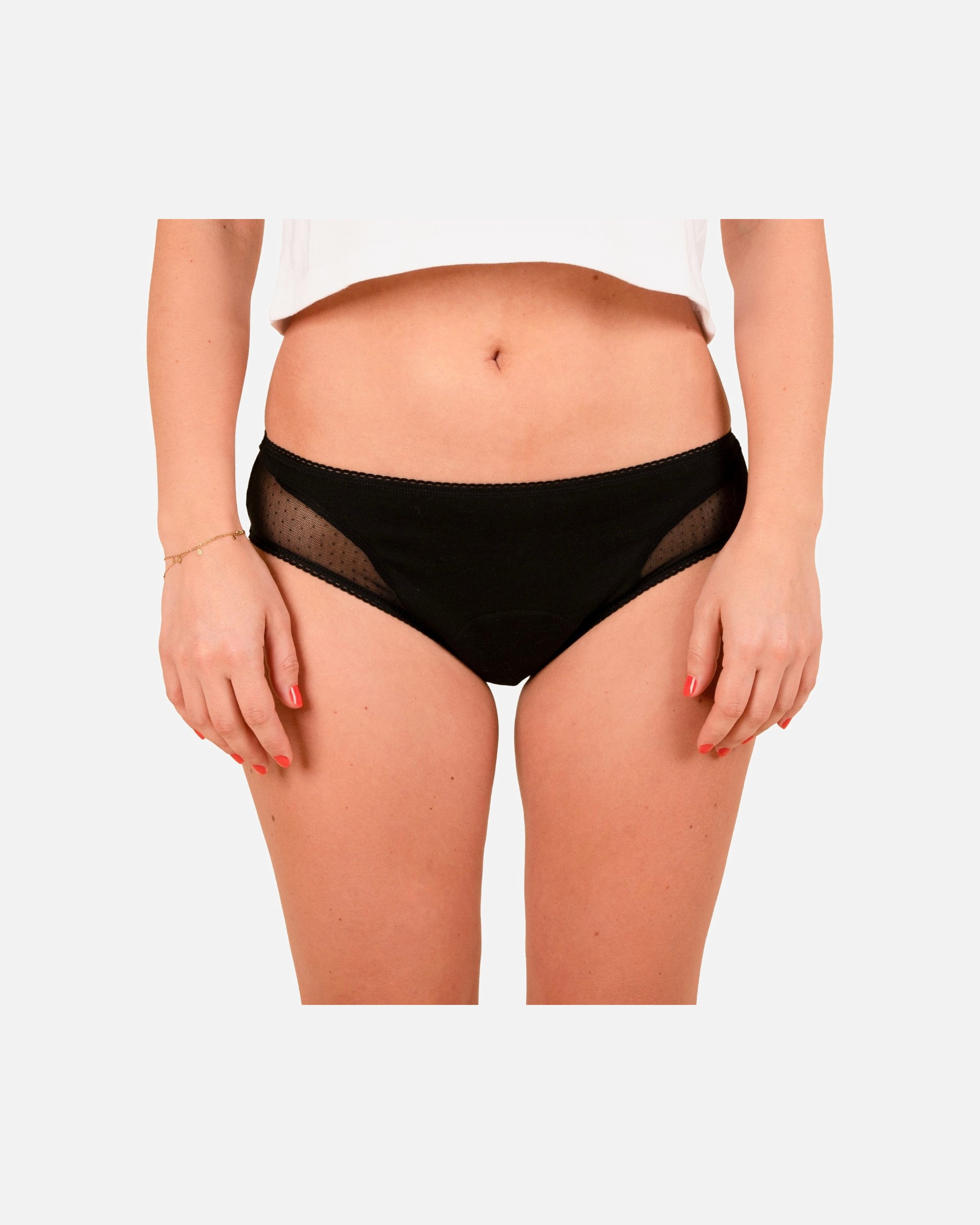 Sous-vêtements menstruels pour Femme jho Culotte menstruelle noire plumetis flux moyens 44
