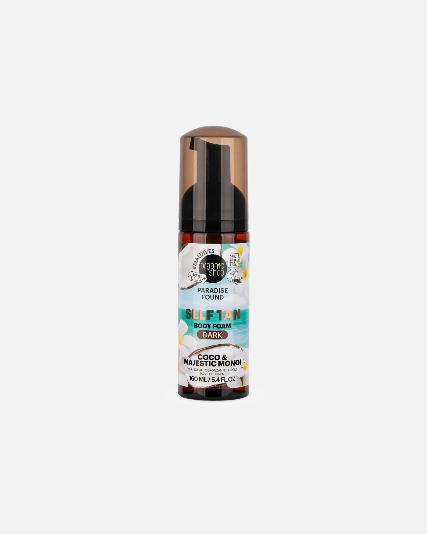Auto-bronzant pour Unisexe Organic Shop Mousse autobronzante Dark, Noix de coco & Monoï, 160 ml