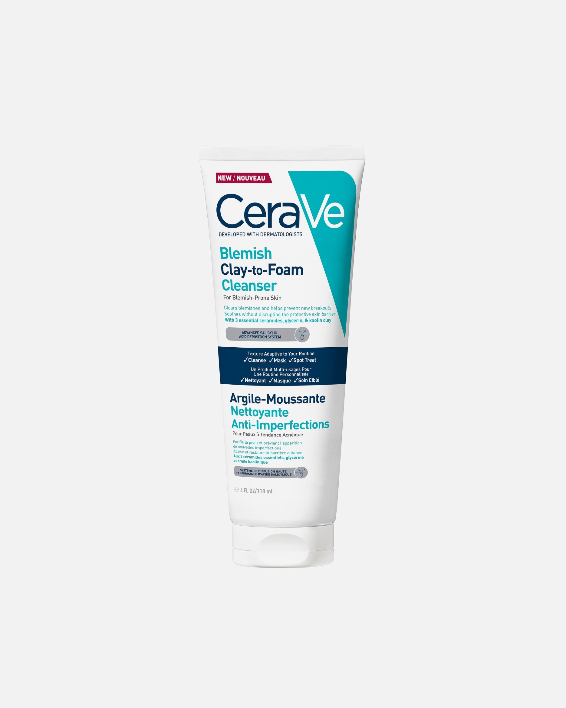 Crème visage pour Unisexe CeraVe Argile-Moussante Nettoyante Anti-Imperfections aux 3 Céramides Essentiels 118 ml