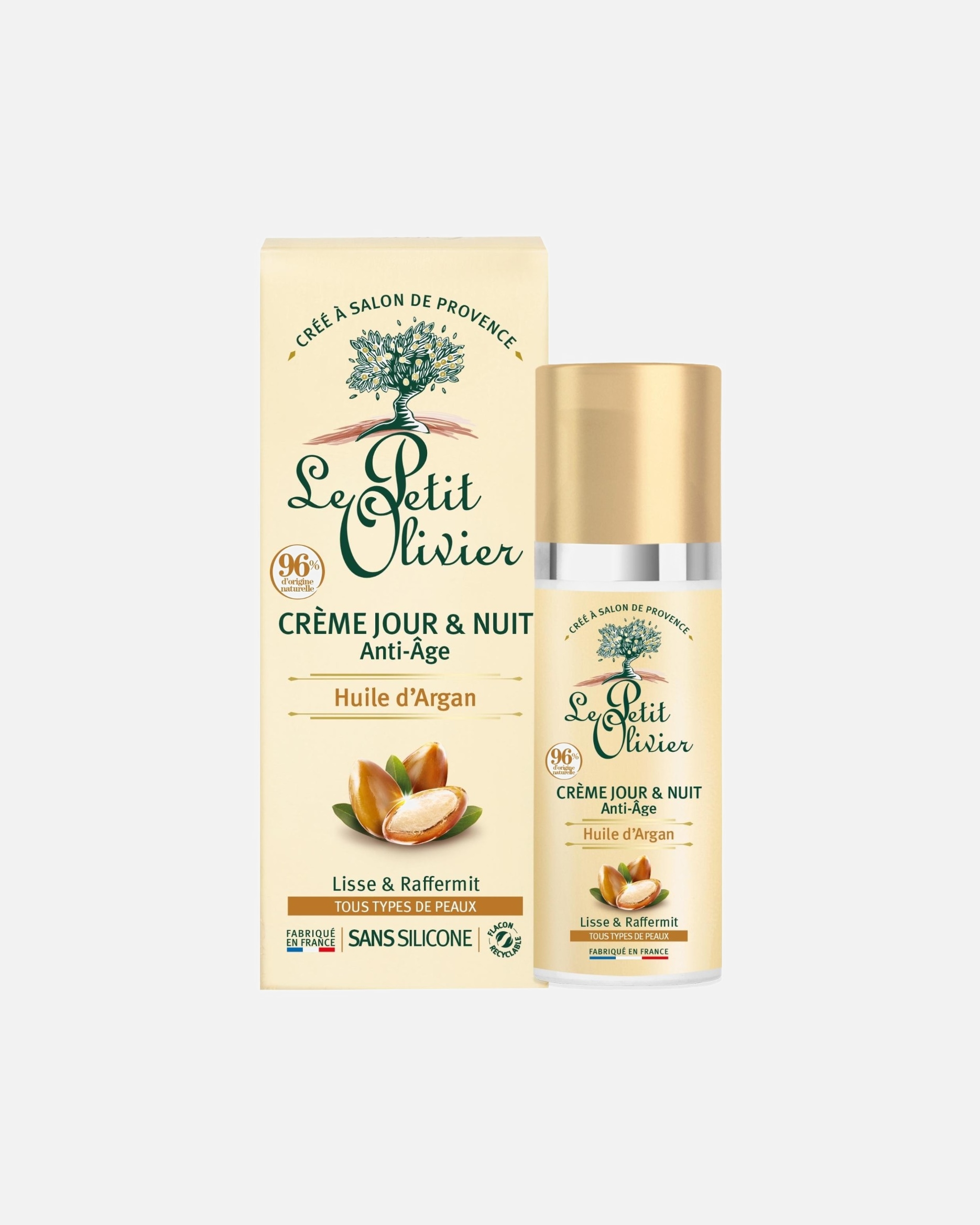 Crème de Jour pour Femme Le Petit Olivier Crème Jour & Nuit Anti-Âge Huile d'Argan 50 ml