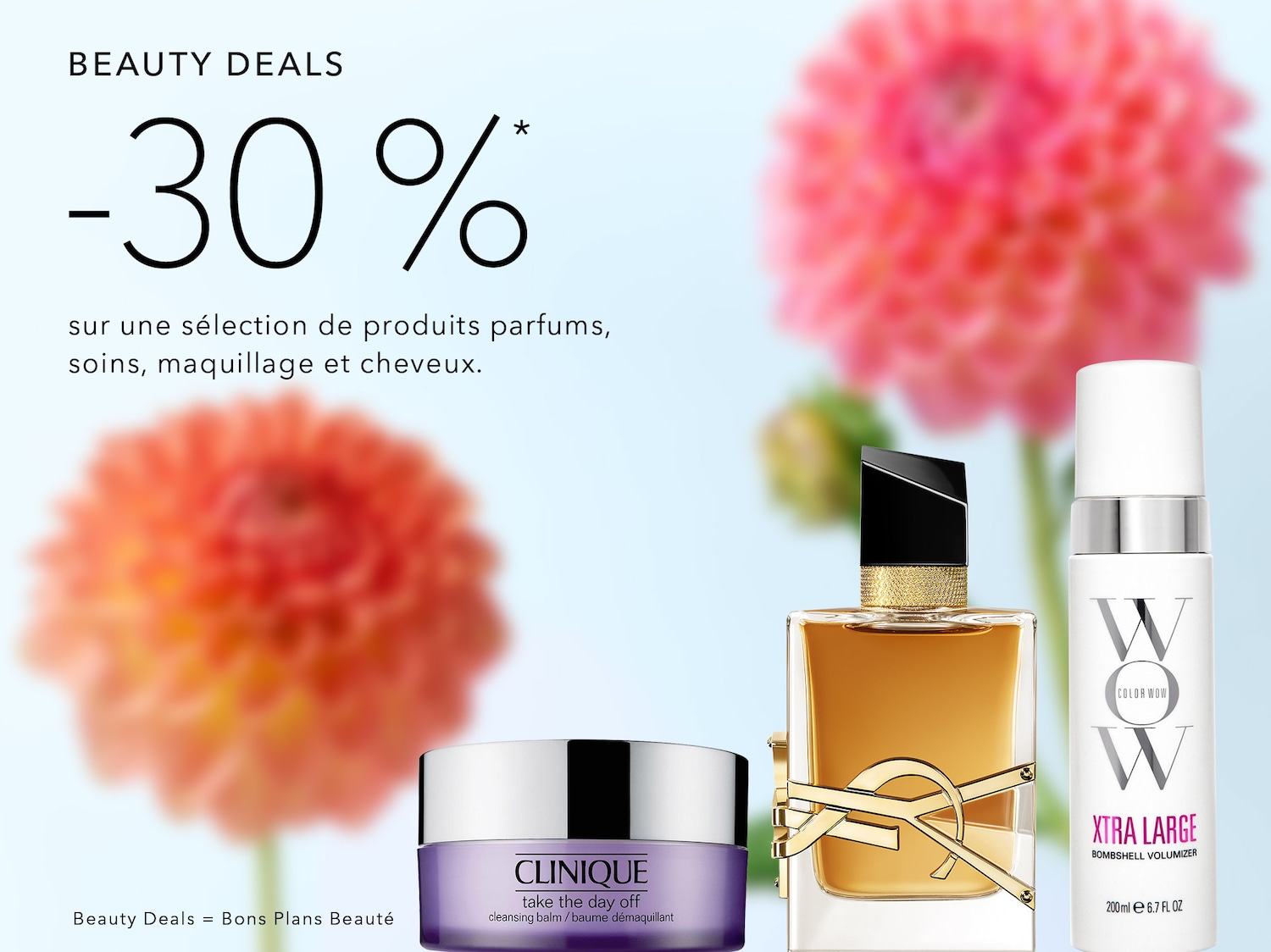 Profitez de -30% sur une sélection de parfums, soins, maquillage et produits capillaires, une offre irrésistible pour sublimer votre beauté.