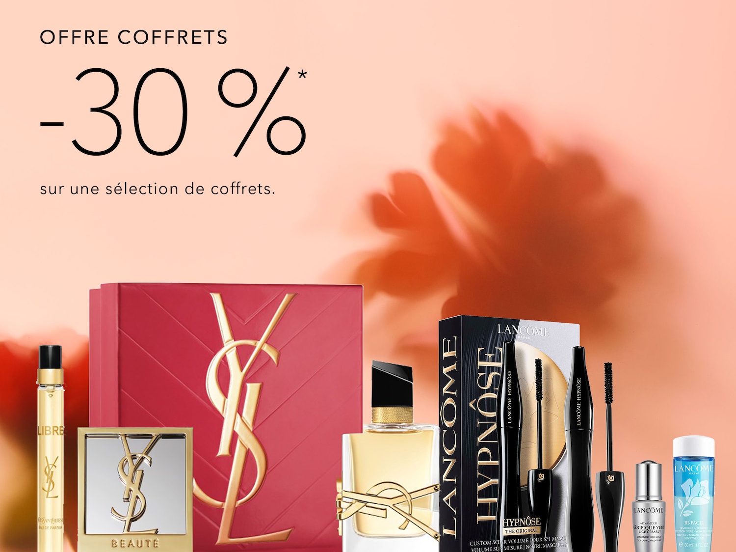 Profitez de -30% sur une sélection de coffrets de parfums et de produits de beauté, comprenant des articles de Lancôme et Yves Saint Laurent.