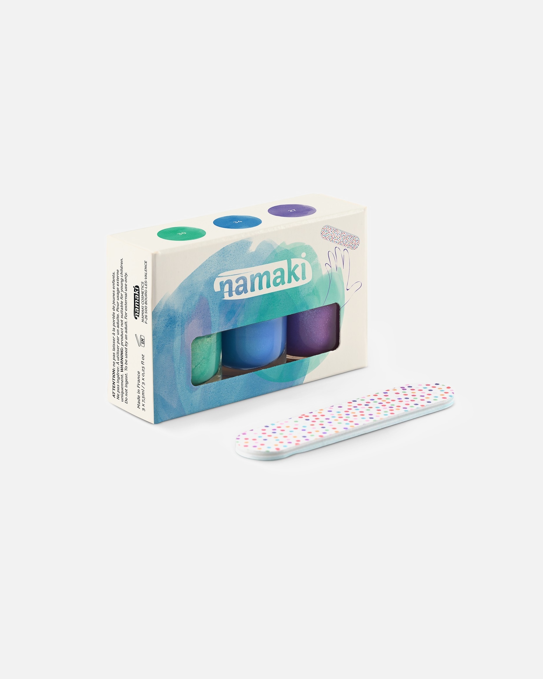 Maquillage Ongles Enfants pour Unisexe Namaki Vernis base eau Caraïbes (30) - Bleu électrique (34) - Violet pailleté (27)
