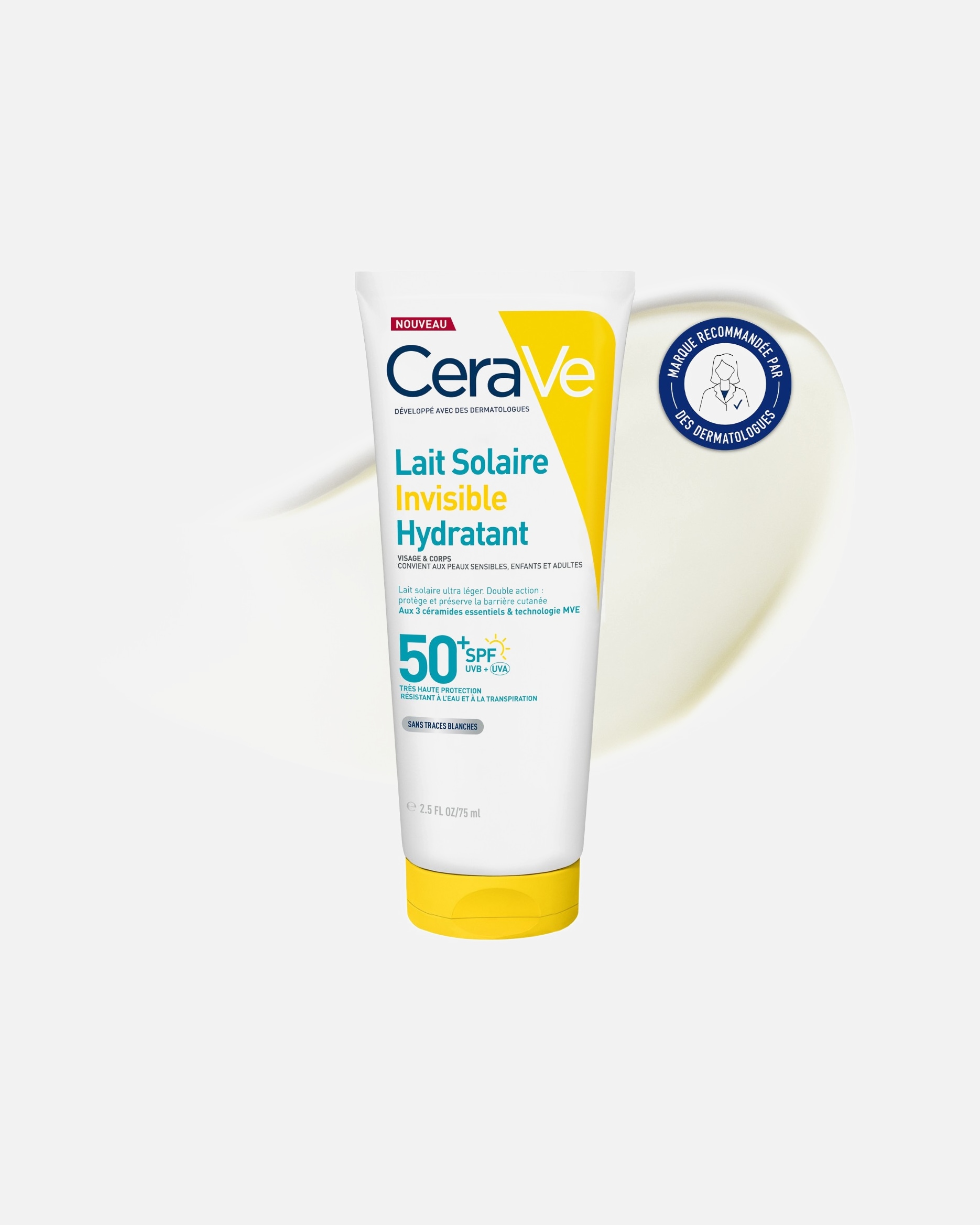 Crème solaire pour Unisexe CeraVe Lait Solaire Invisible Hydratant SPF50+ 75 ml