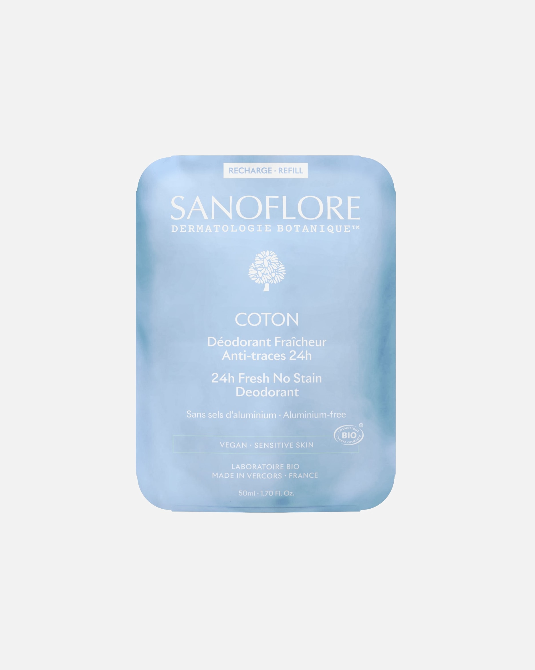 Déodorant pour Unisexe Sanoflore Coton 24h 50 ml - Recharge