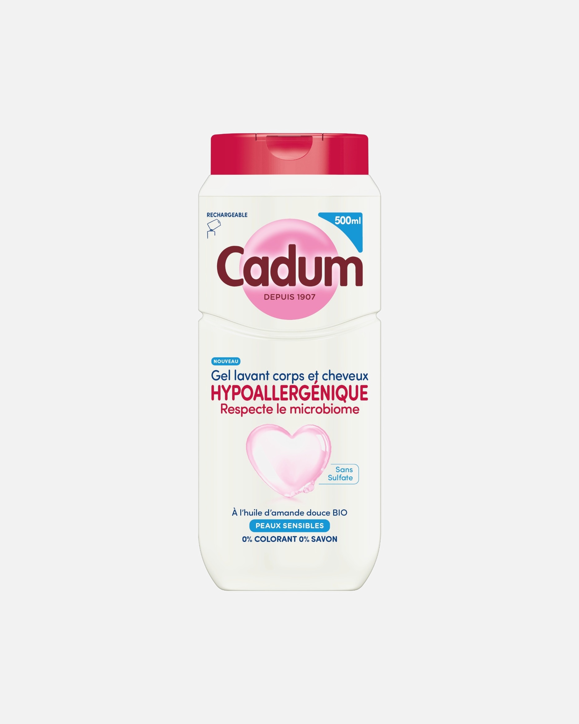 Gel douche pour Unisexe Cadum Gel lavant corps et cheveux Hypoallergénique - Recharge 500 ml