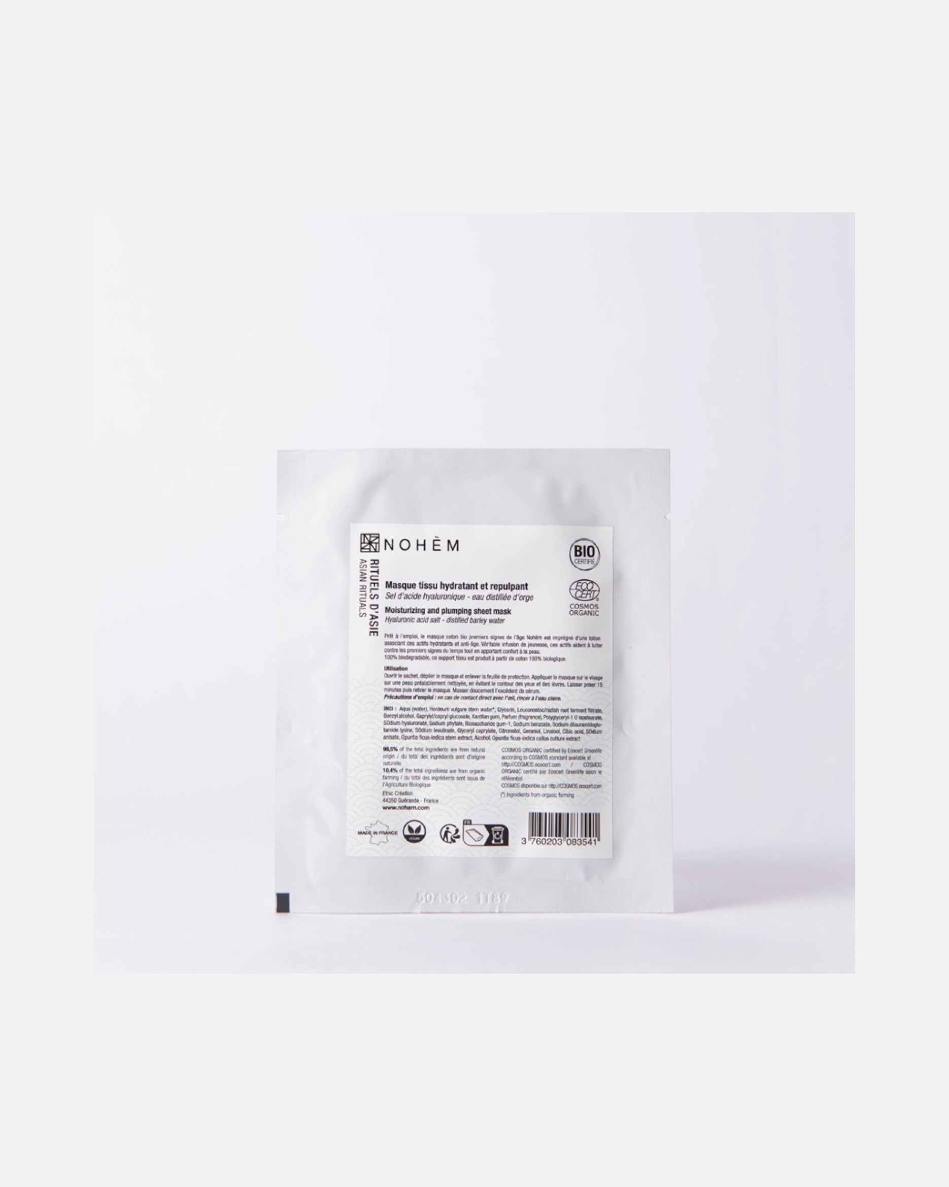 Masque hydratant pour Unisexe Nohèm masque tissu hydratant et repulpant 1 pièce