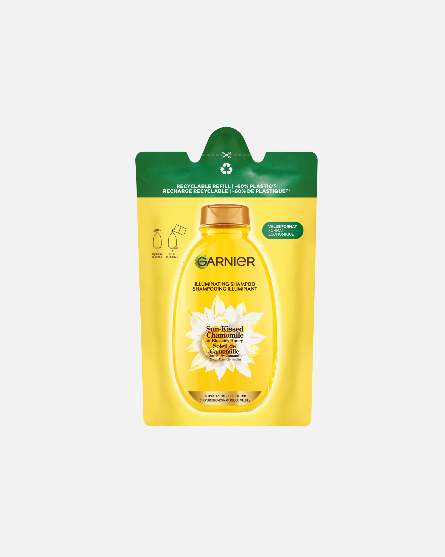 Shampooing pour Unisexe Garnier Fructis Enrichi en Camomille et Miel de Fleurs 250 ml - Recharge