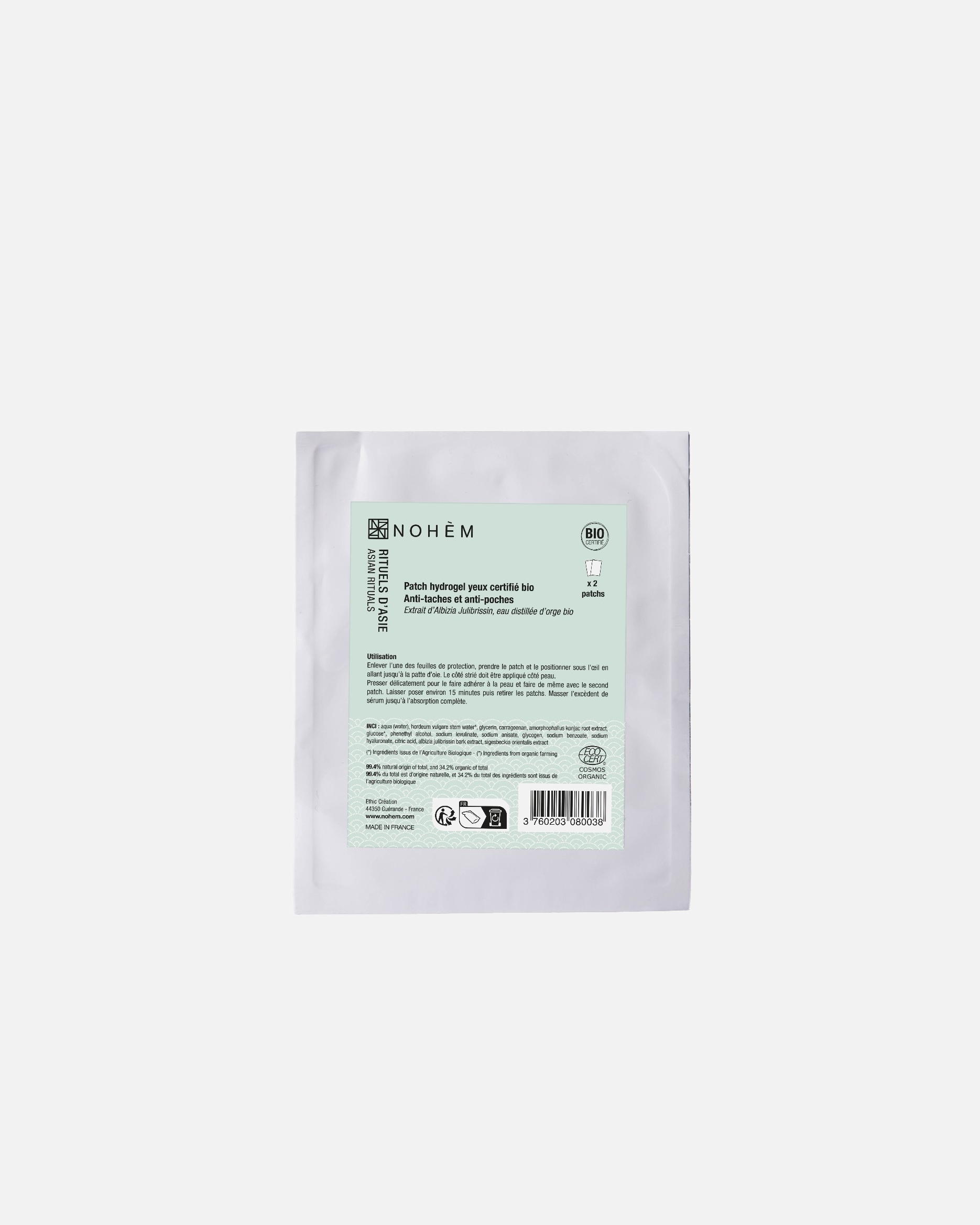 Masque contour des yeux pour Unisexe Nohèm Patch hydrogel yeux 1 paire