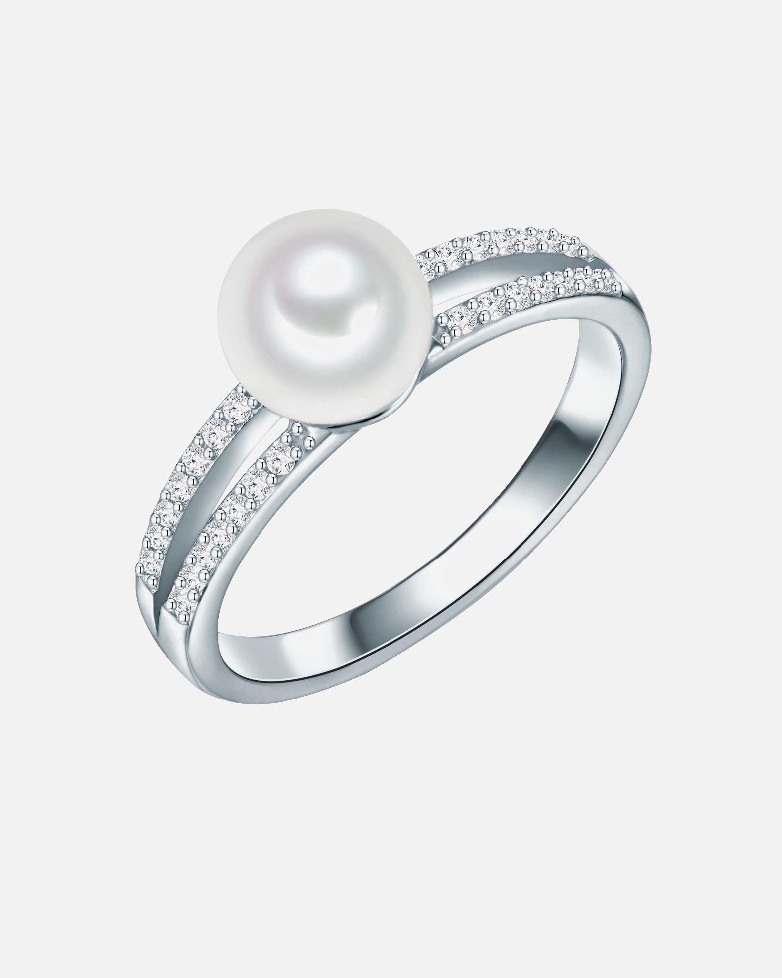 Bague pour Femme Valero Pearls Bague Argent sterling Oxyde de zirconium (CZ) Perle de culture d'eau douce en Argent 60