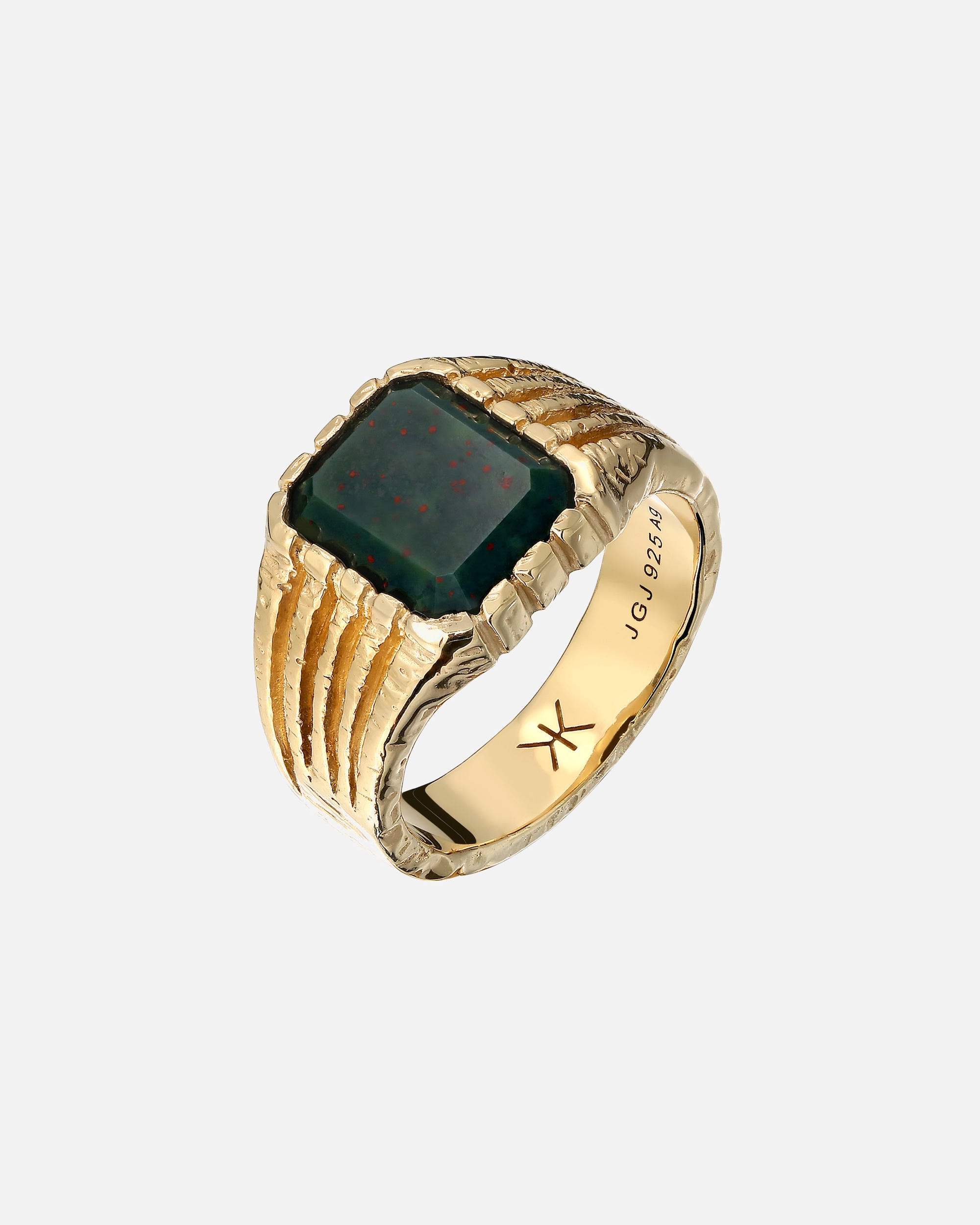 Bague pour Homme KUZZOI Bague rectangle Quartz vert 925 Sterling Silver Gold-plated 64