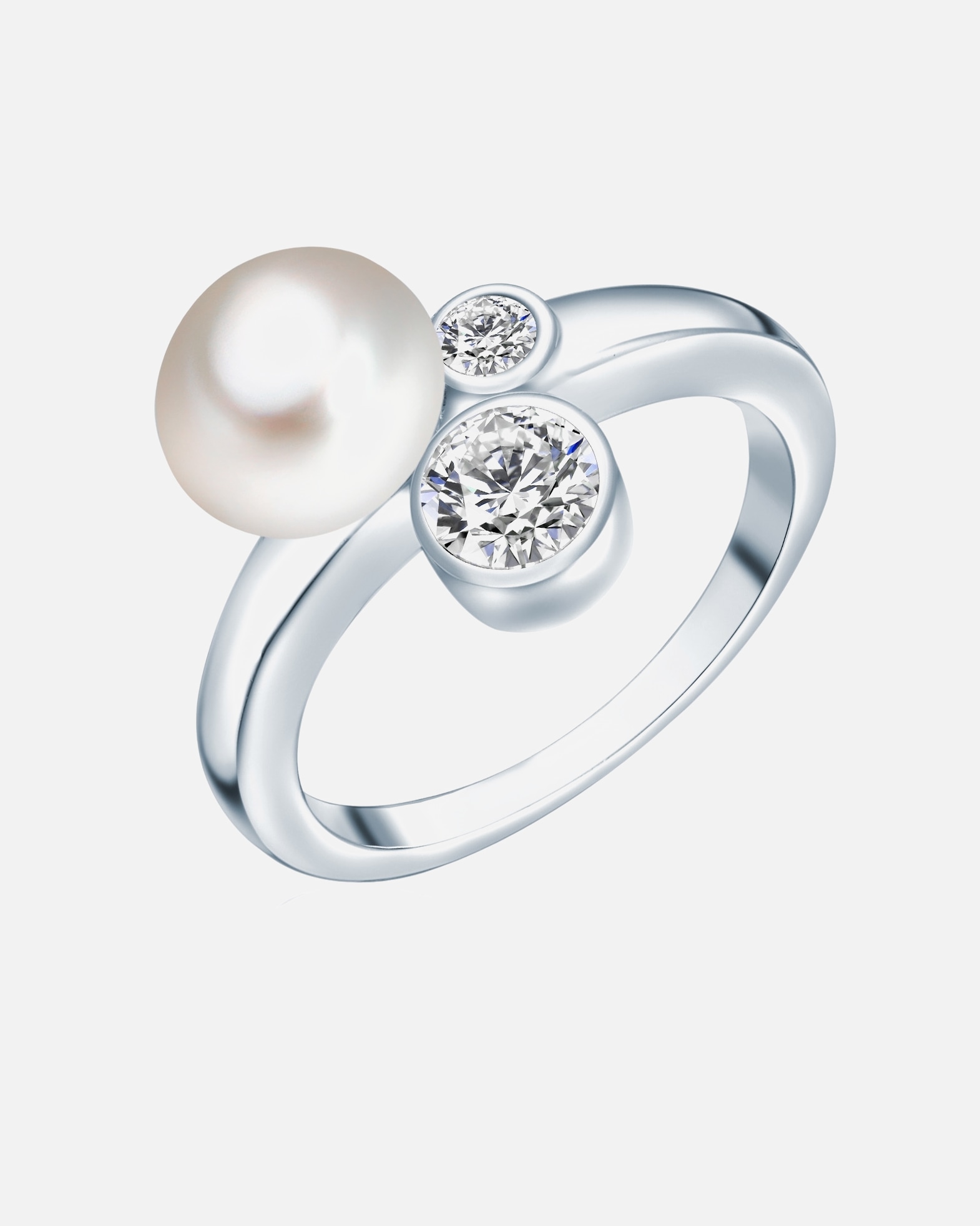 Bague pour Femme Valero Pearls Bague avec perle Argent sterling Oxyde de zirconium (CZ) Perle de culture d'eau douce en Argent 60