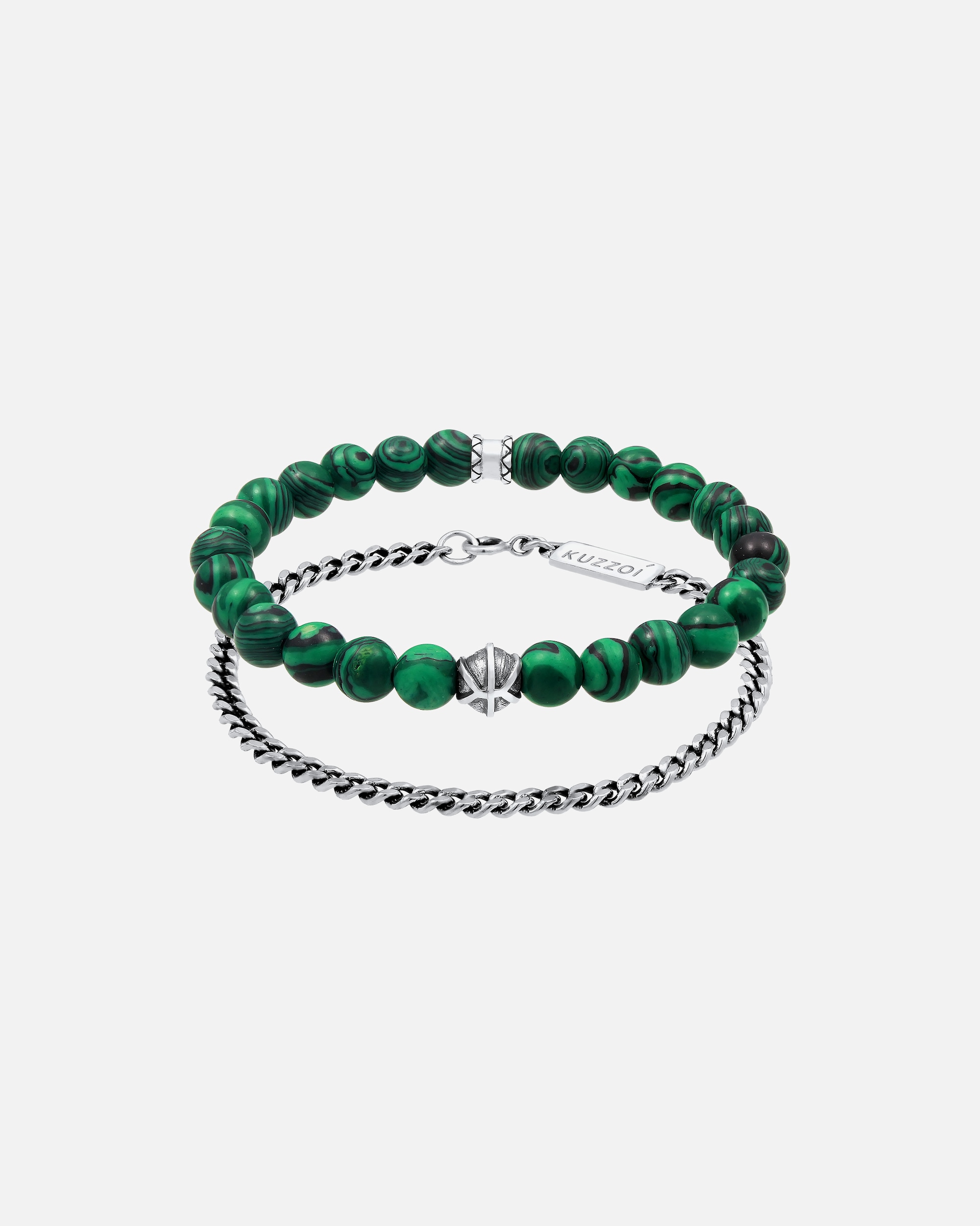 Bracelet pour Homme KUZZOI Malachite Vert Trend Robuste Ensemble Bracelet Homme - (925/1000) Argent 21