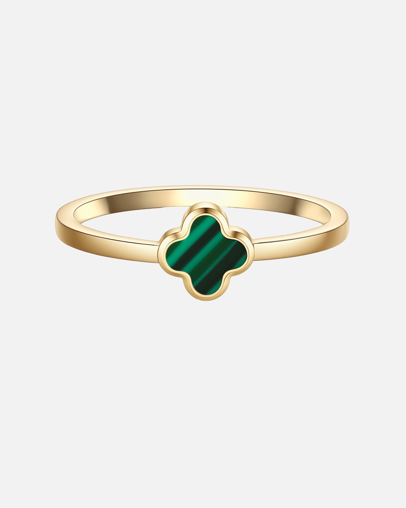 Bague pour Femme Glanzstücke München Bague trèfle en acier inoxydable en or jaune avec malachite (synth.) 50