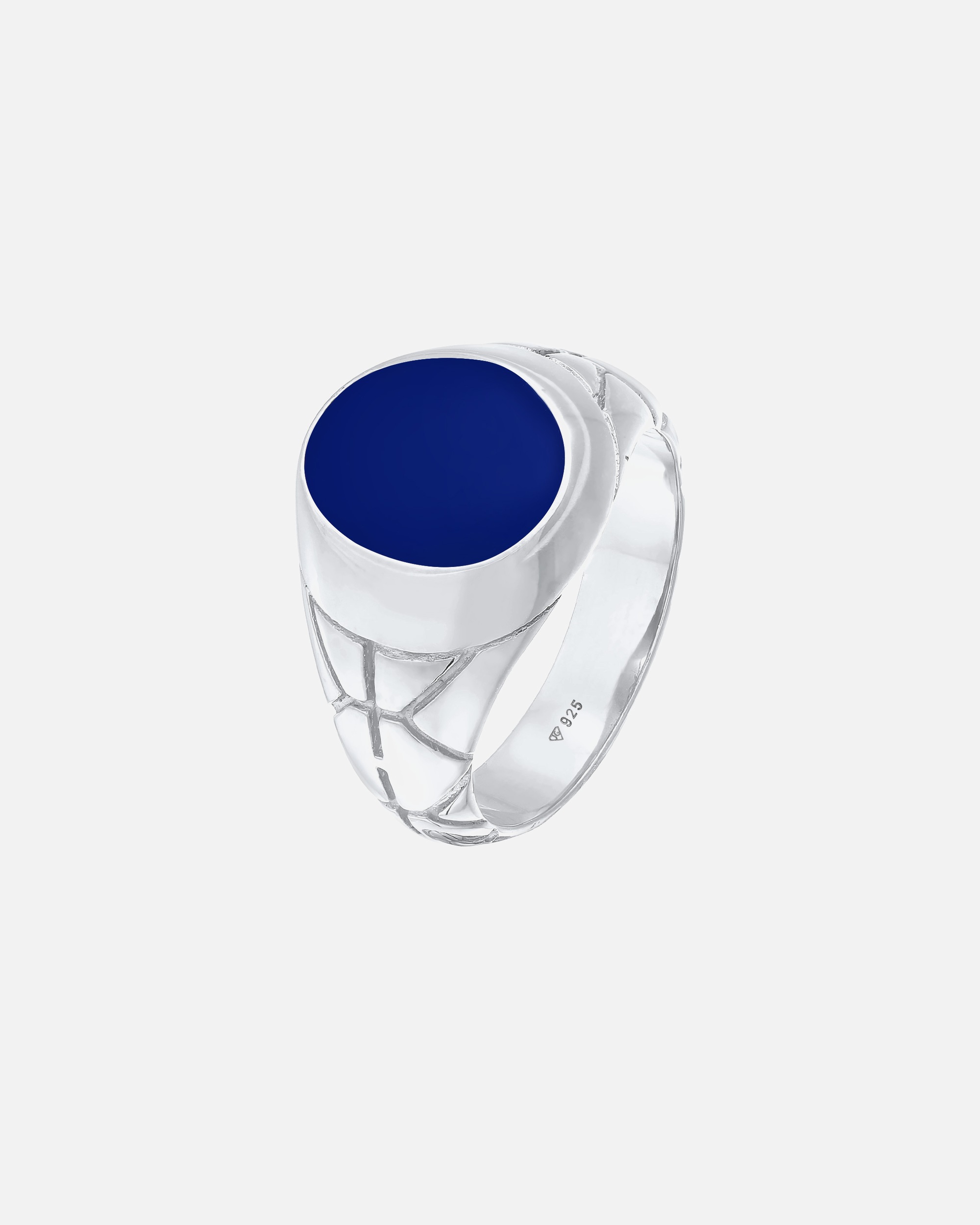 Bague pour Homme KUZZOI Chevalière de base pour homme - Bleu ovale avec émail en argent sterling 925 plaqué or 64
