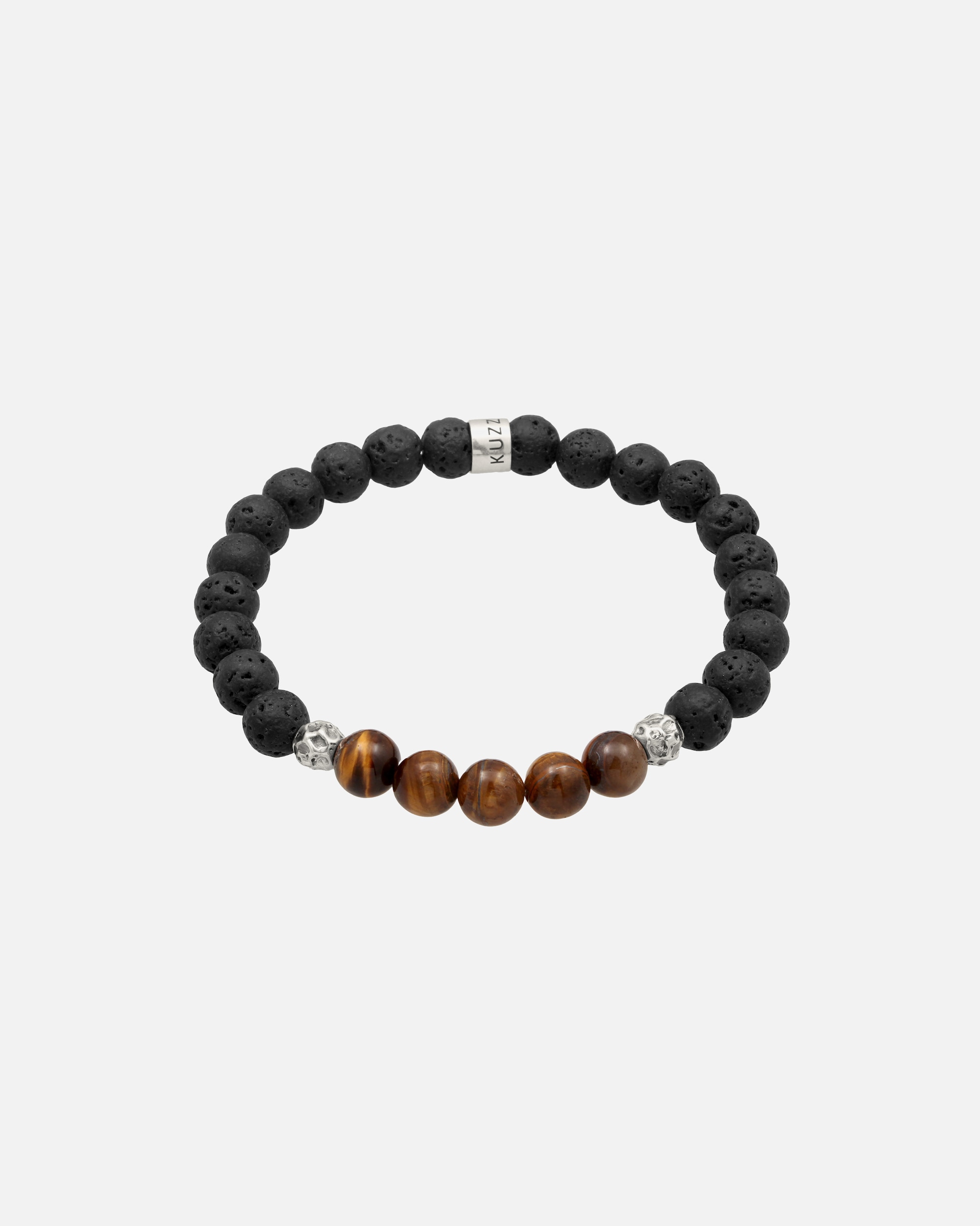 Bracelet pour Homme KUZZOI Bracelet beads male Lava Noir 925 Sterling Silver 19