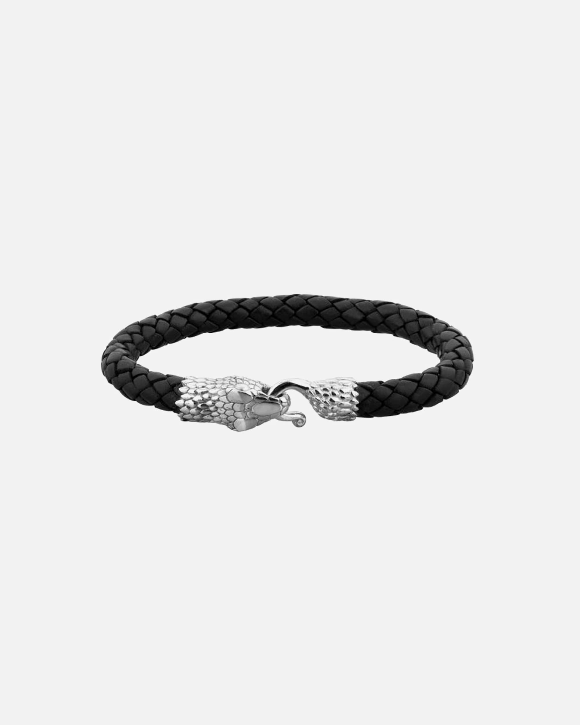Bracelet pour Homme KUZZOI Hommes Cuir Serpent Tressé Massif Argent 925 23