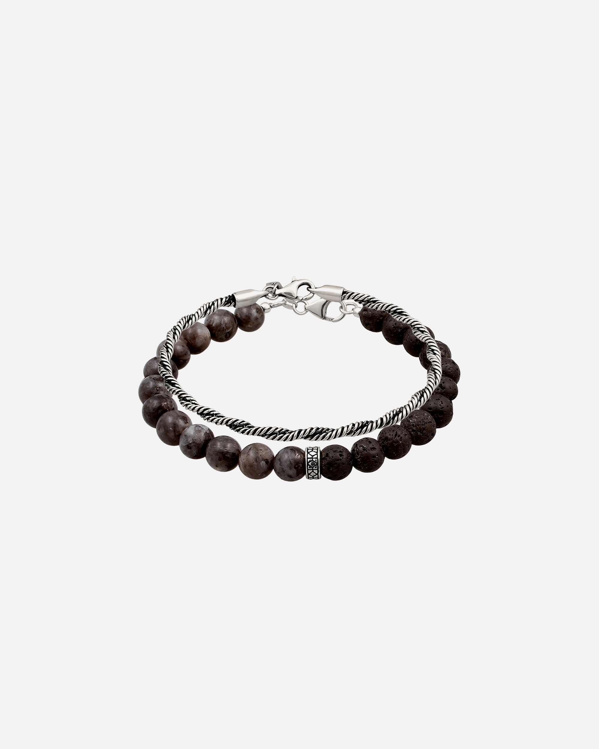 Bracelet pour Homme KUZZOI Bracelet argent Lavakite Noir 925 Sterling Silver 19