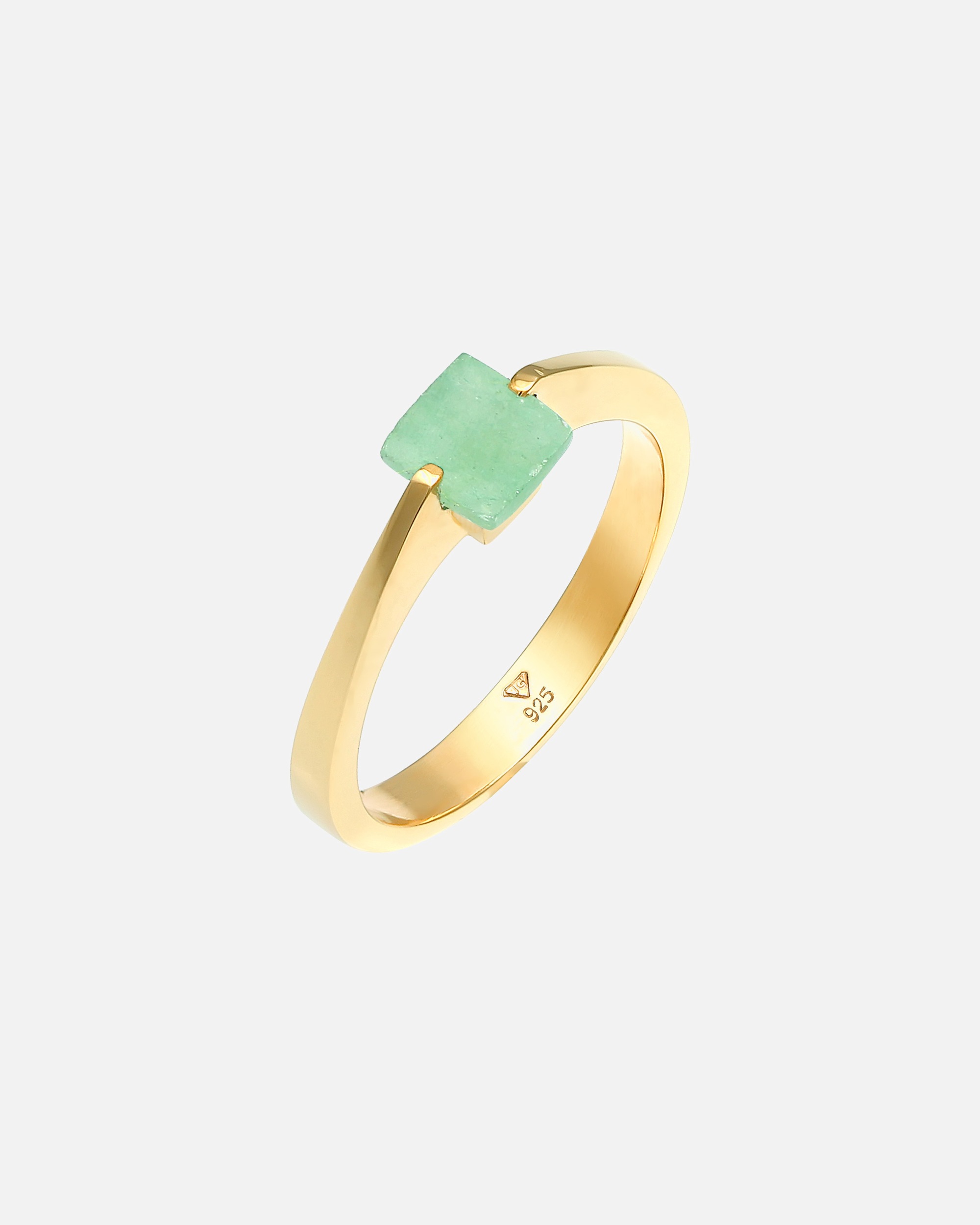 Bague pour Femme Elli PREMIUM Jade vert quadrilatère classique 925 Argent Plaqué Or 52