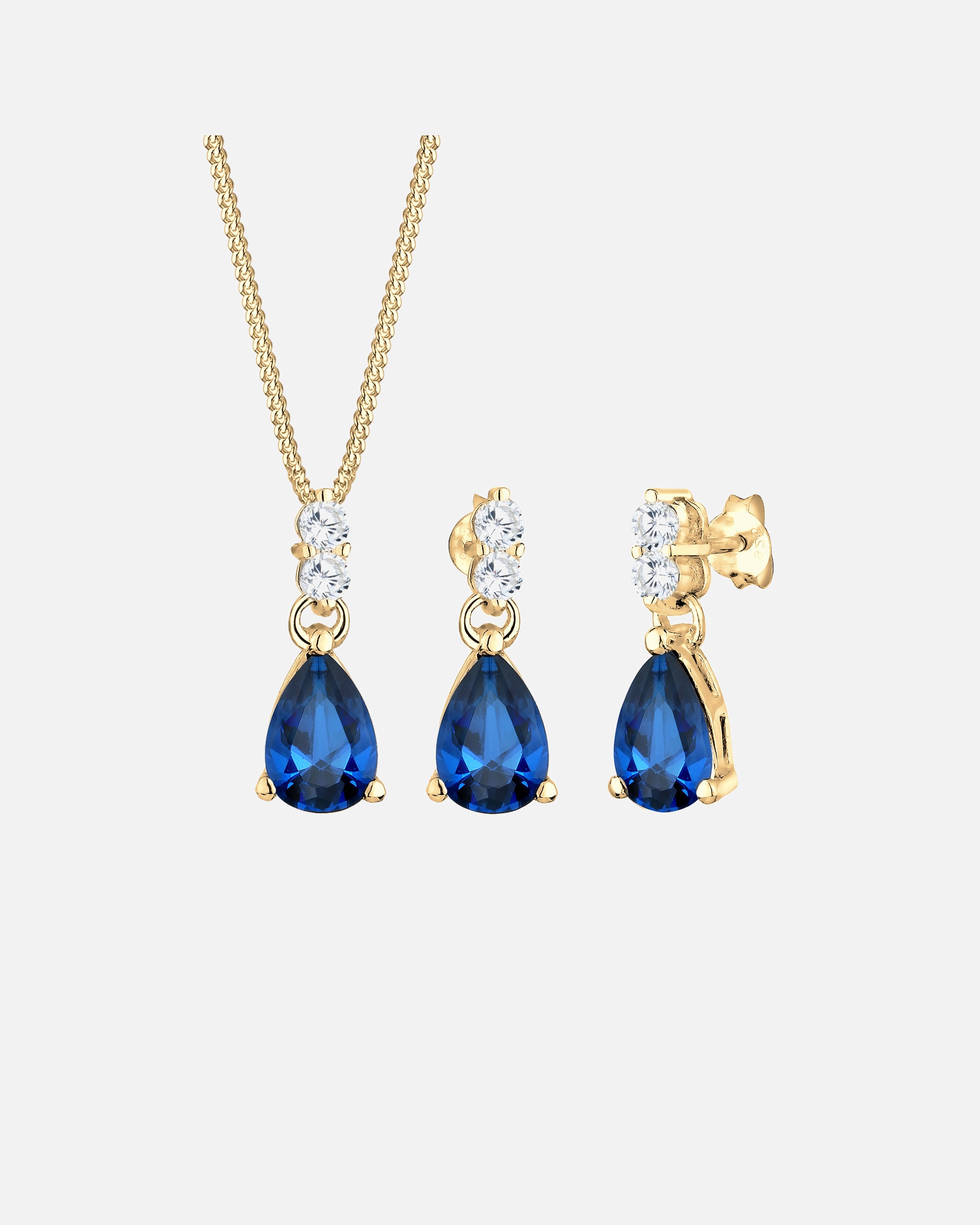 Bijoux pour Femme Elli PREMIUM Chaîne Pendentif d'oreilles Syn. saphir zirconium 925 Argent golfarben