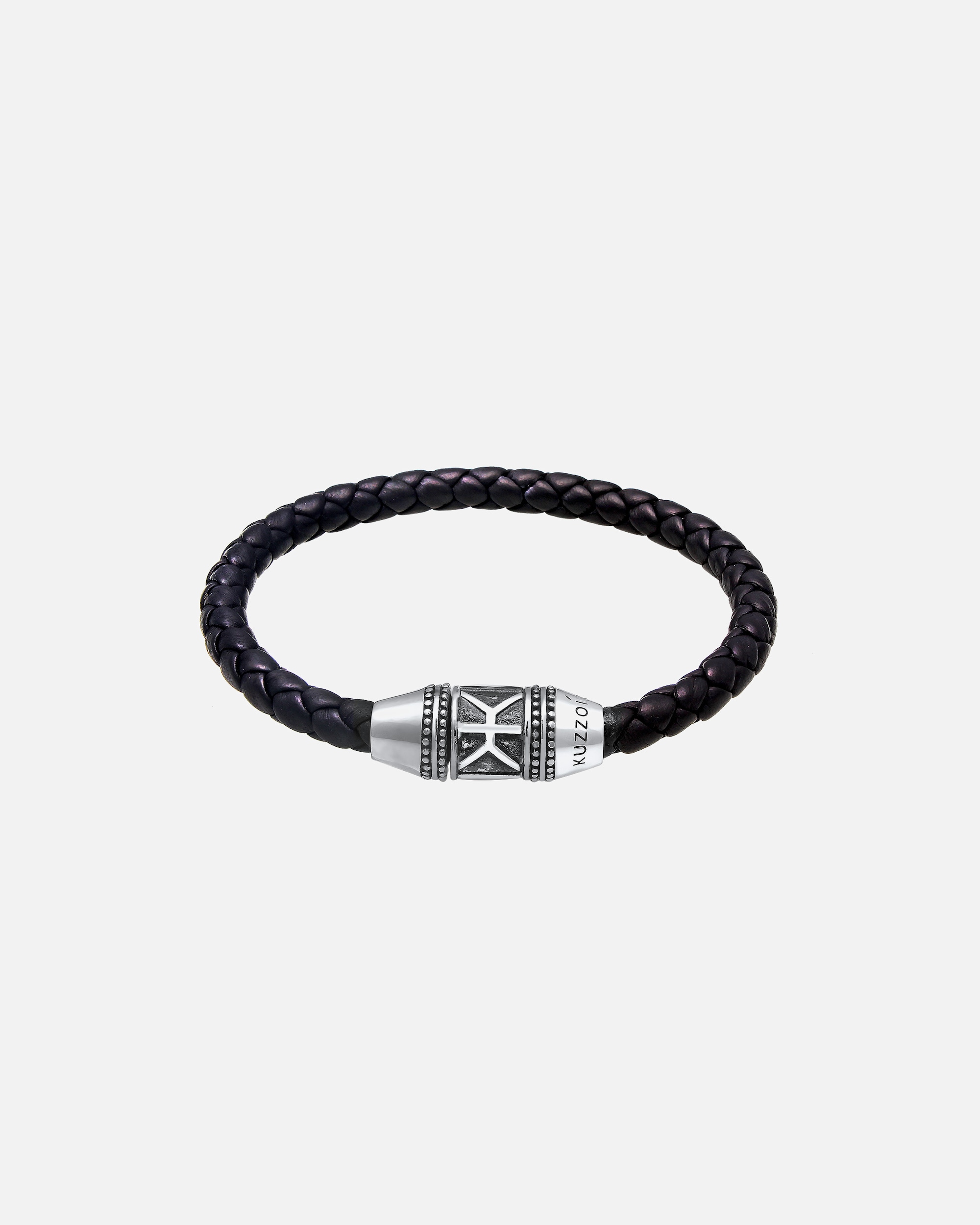 Bracelet pour Homme KUZZOI Hommes Cuir Basic Fermeture magnétique 925 Argent 23