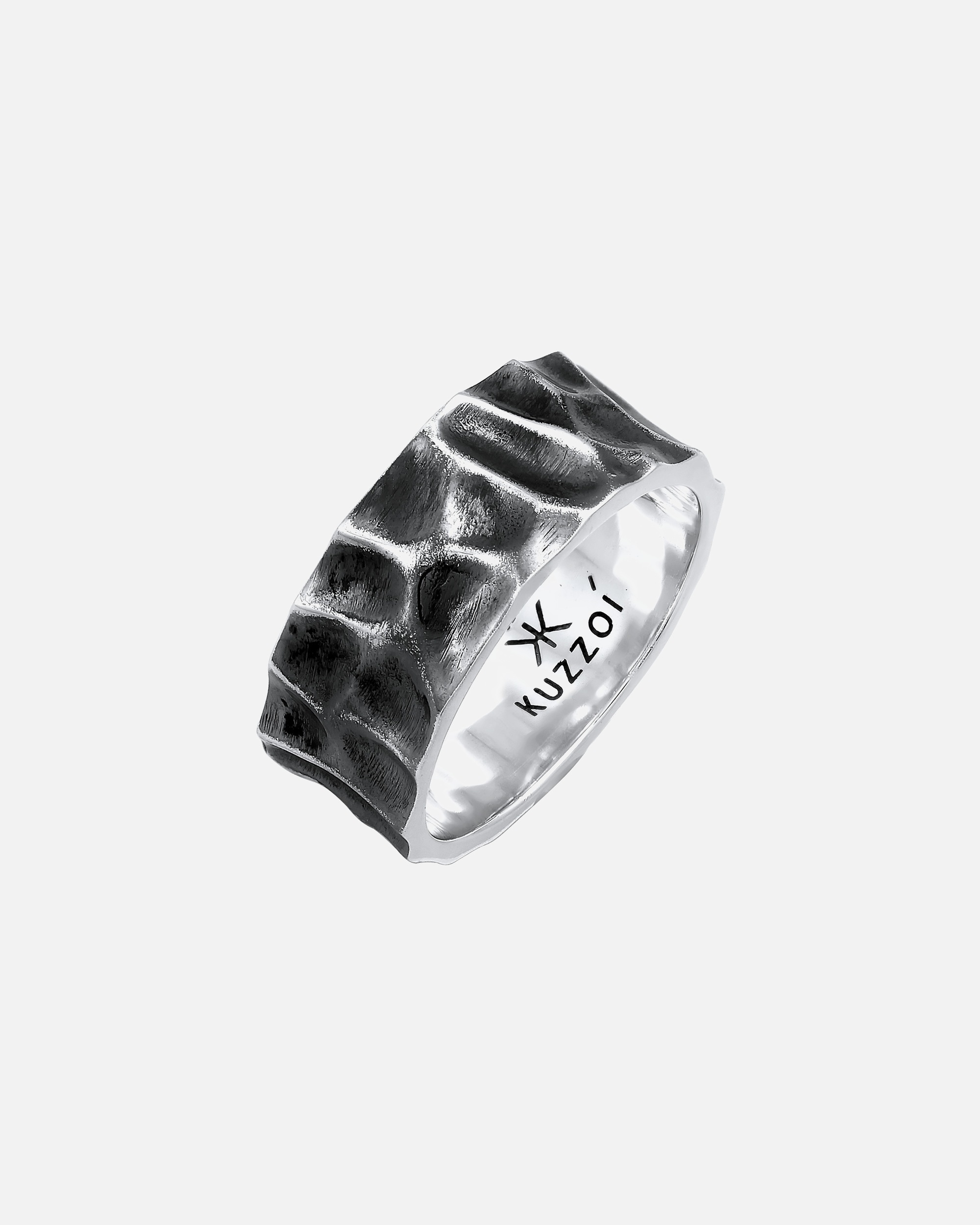 Bague pour Homme KUZZOI à anneau pour homme martelée d'occasion ayant l'air solide en argent sterling 925 plaqué or 60