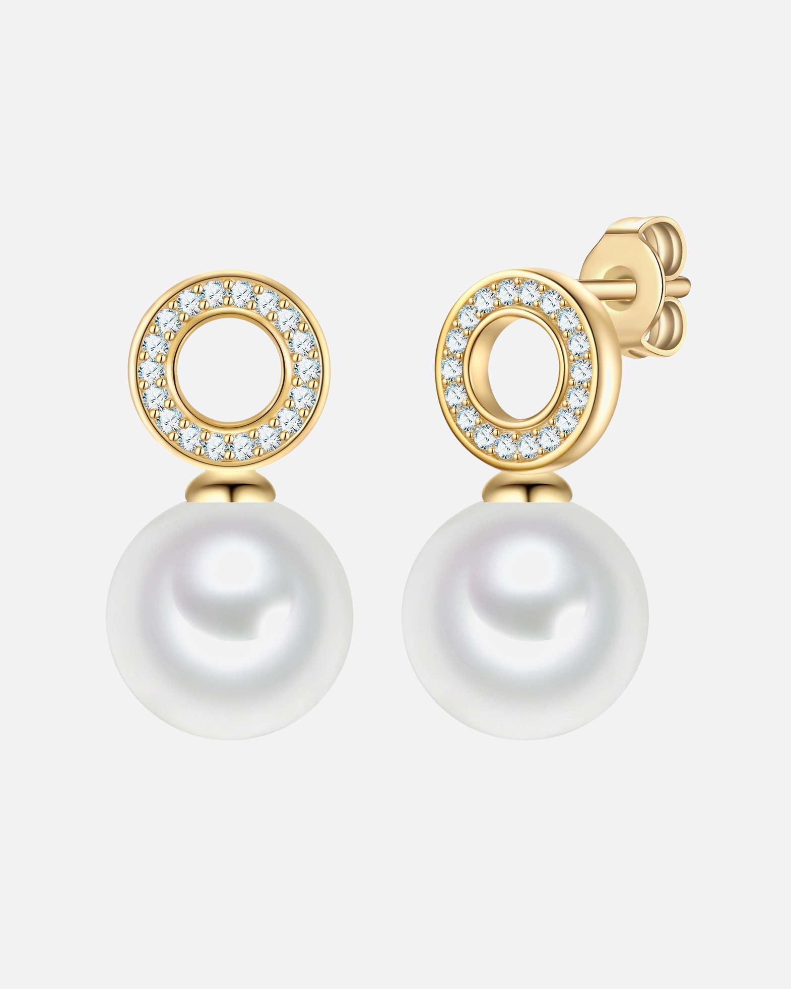 Boucles d'oreilles pour Femme Rafaela Donata Boucles d'oreilles en Argent Sterling en or jaune avec zirconium et perle de coquillage 19,4 mm